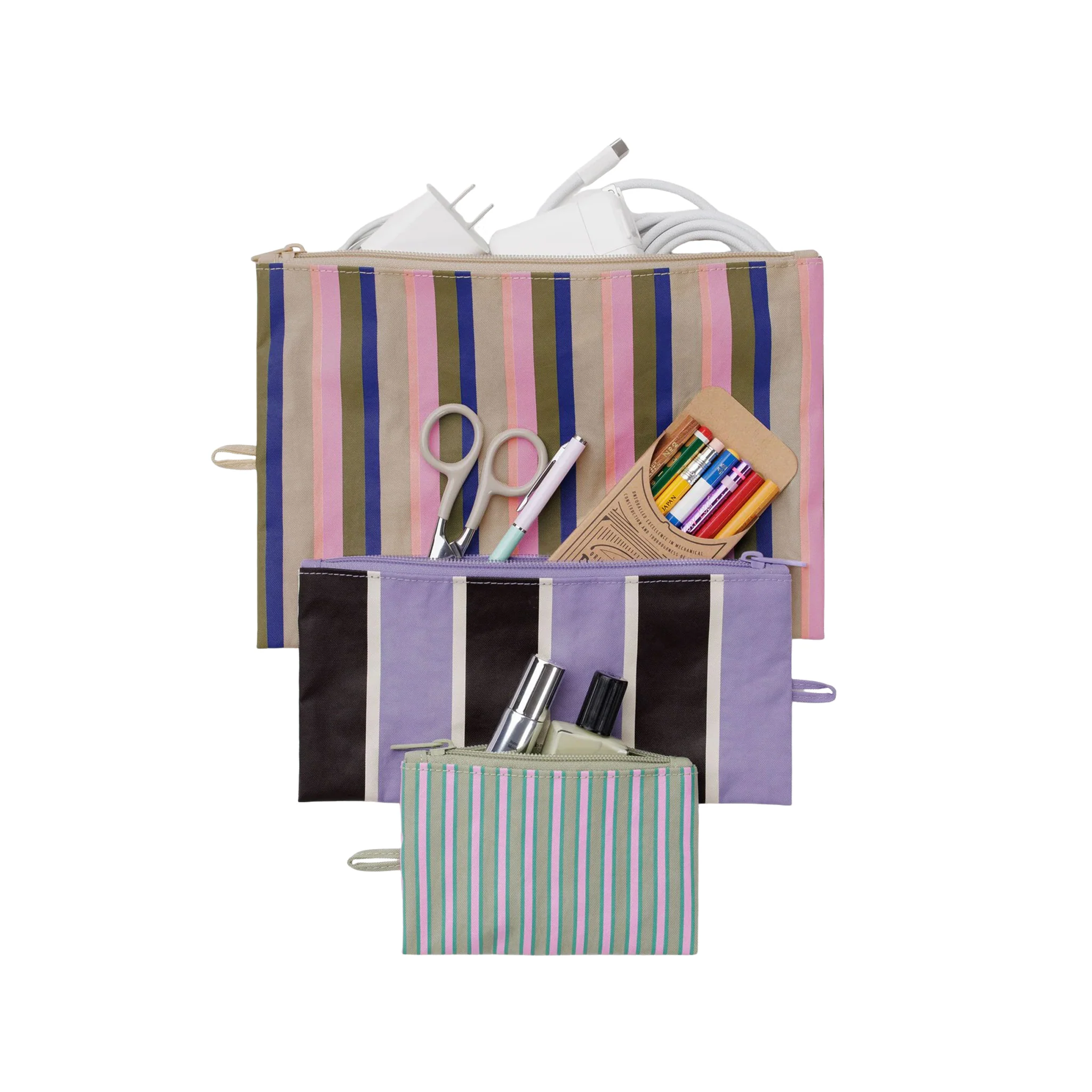 Baggu Flat Pouch Set, Candy Shop Stripes - Image 2