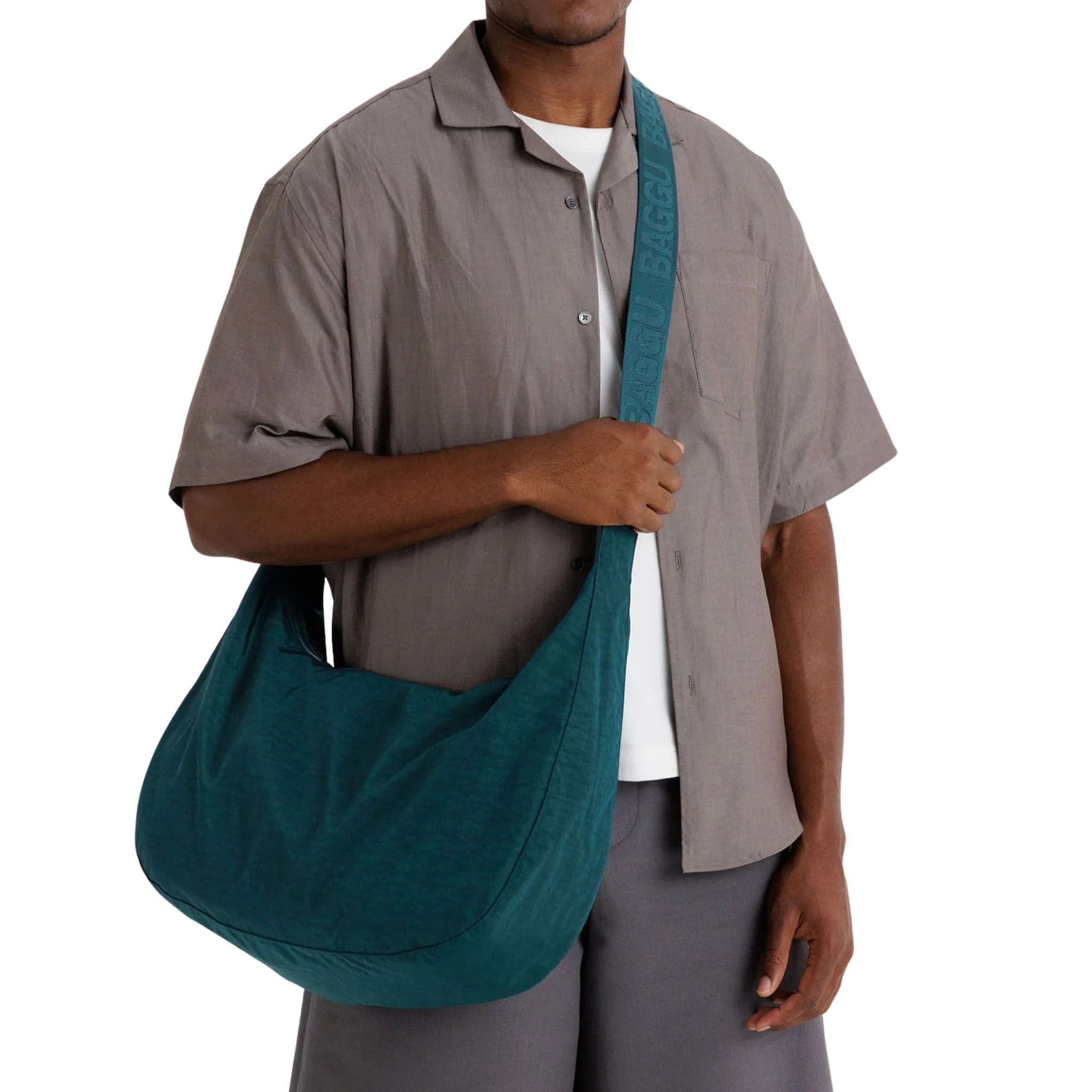 Baggu Large Nylon Crescent Bag, Deep Sea - Image 2