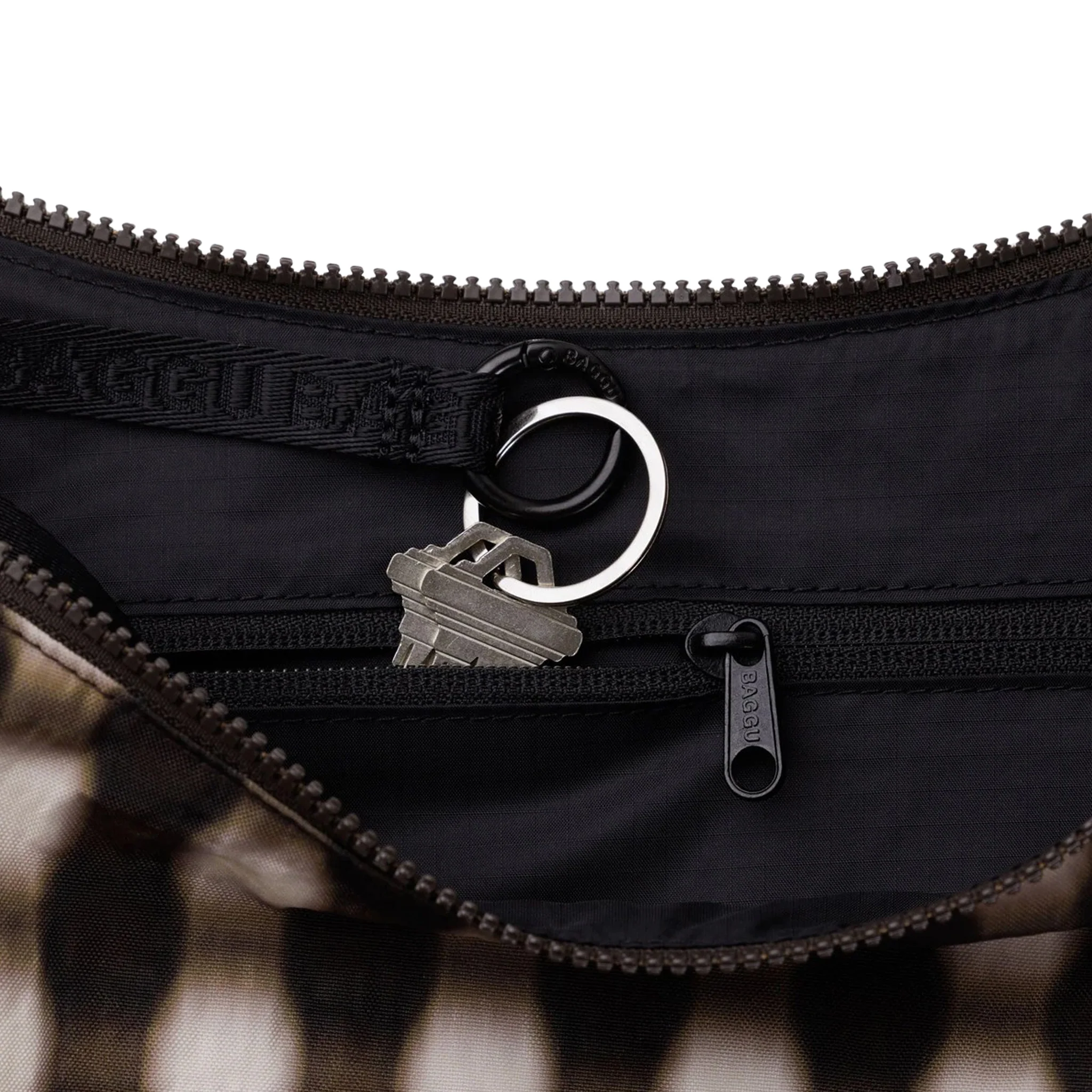 Baggu Medium Nylon Crescent Bag, Blurred Gingham Brown - Image 3