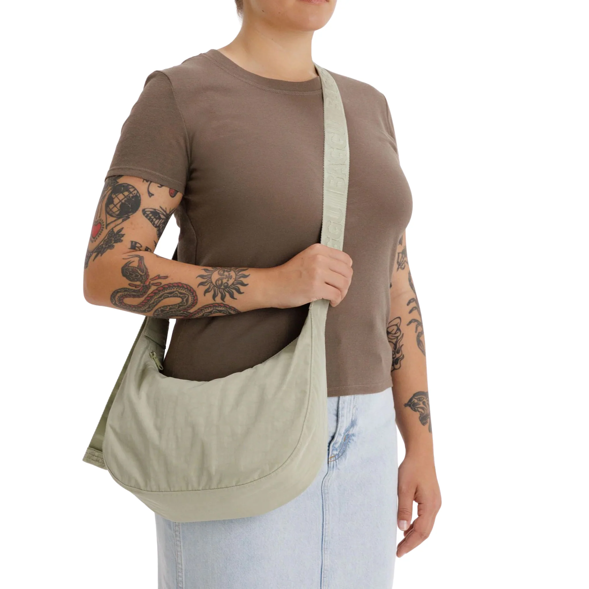Baggu Medium Nylon Crescent Bag, Celadon - Image 2