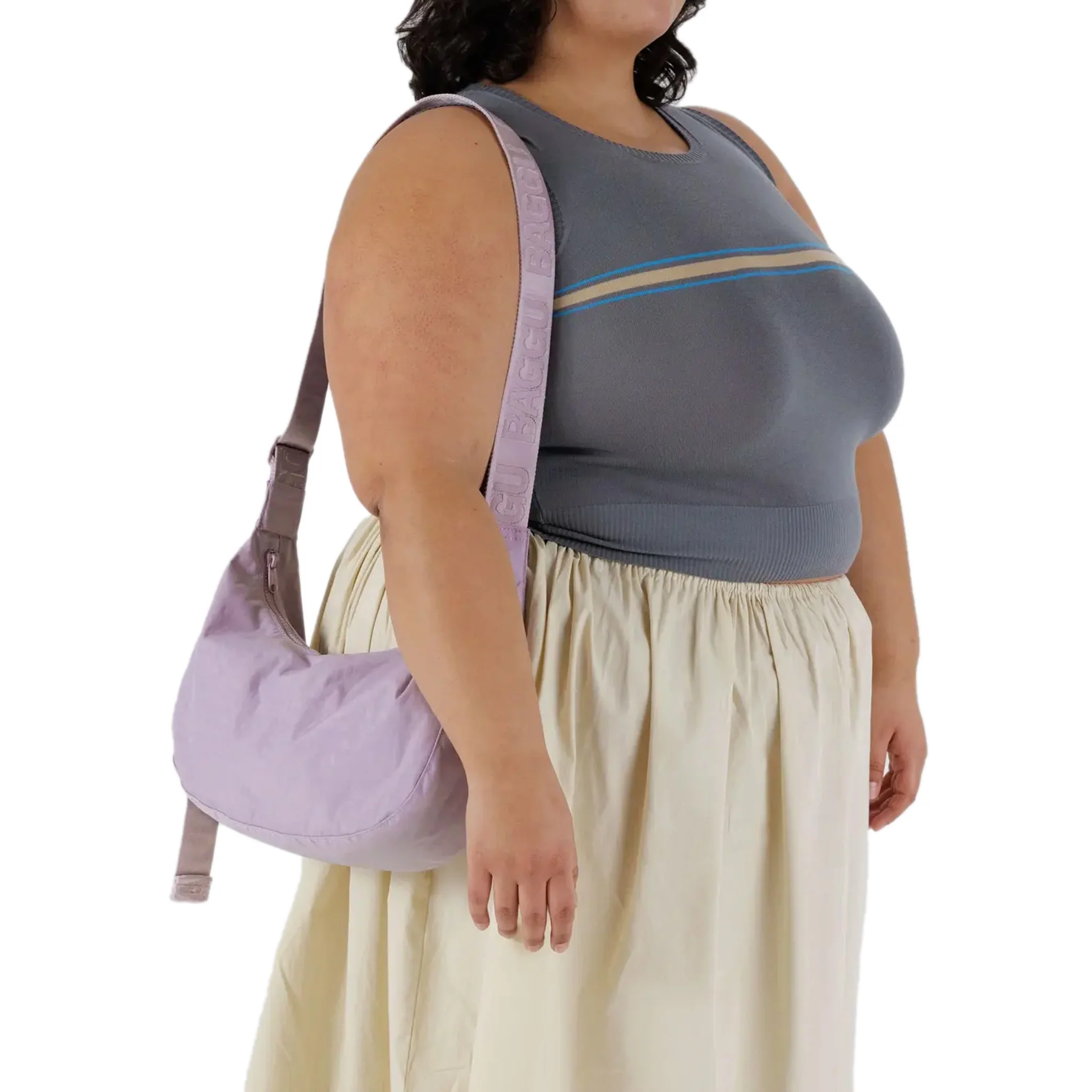 Baggu Medium Nylon Crescent Bag, Dusty Pink - Image 2
