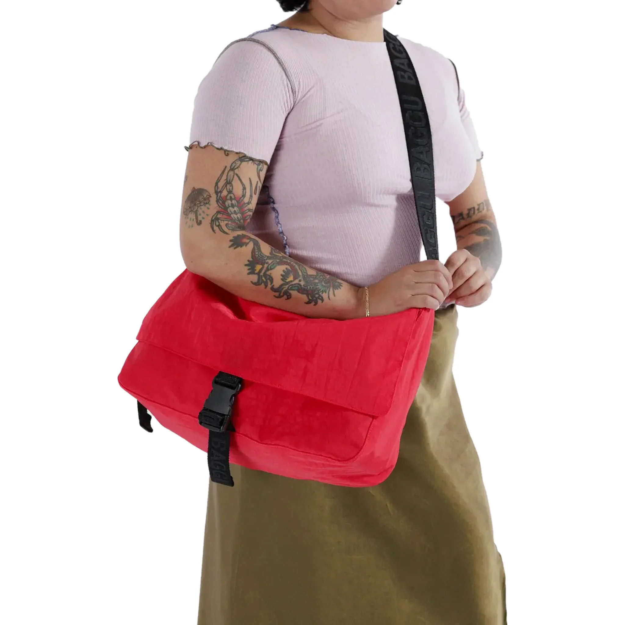 Baggu Nylon Messenger Bag, Candy Apple - Image 2