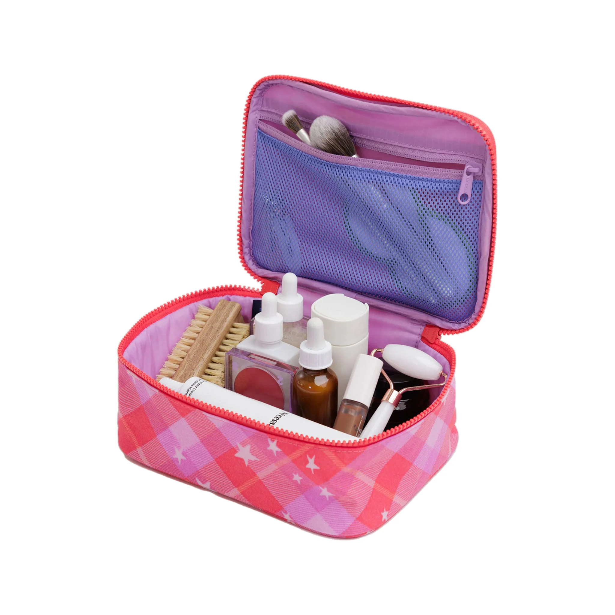 Baggu Small Cosmetic Case, Pink Star Plaid - Image 2