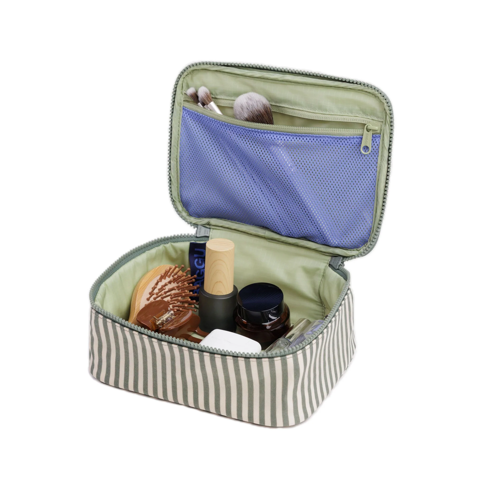 Baggu Small Cosmetic Case, Sage Stripe - Image 2