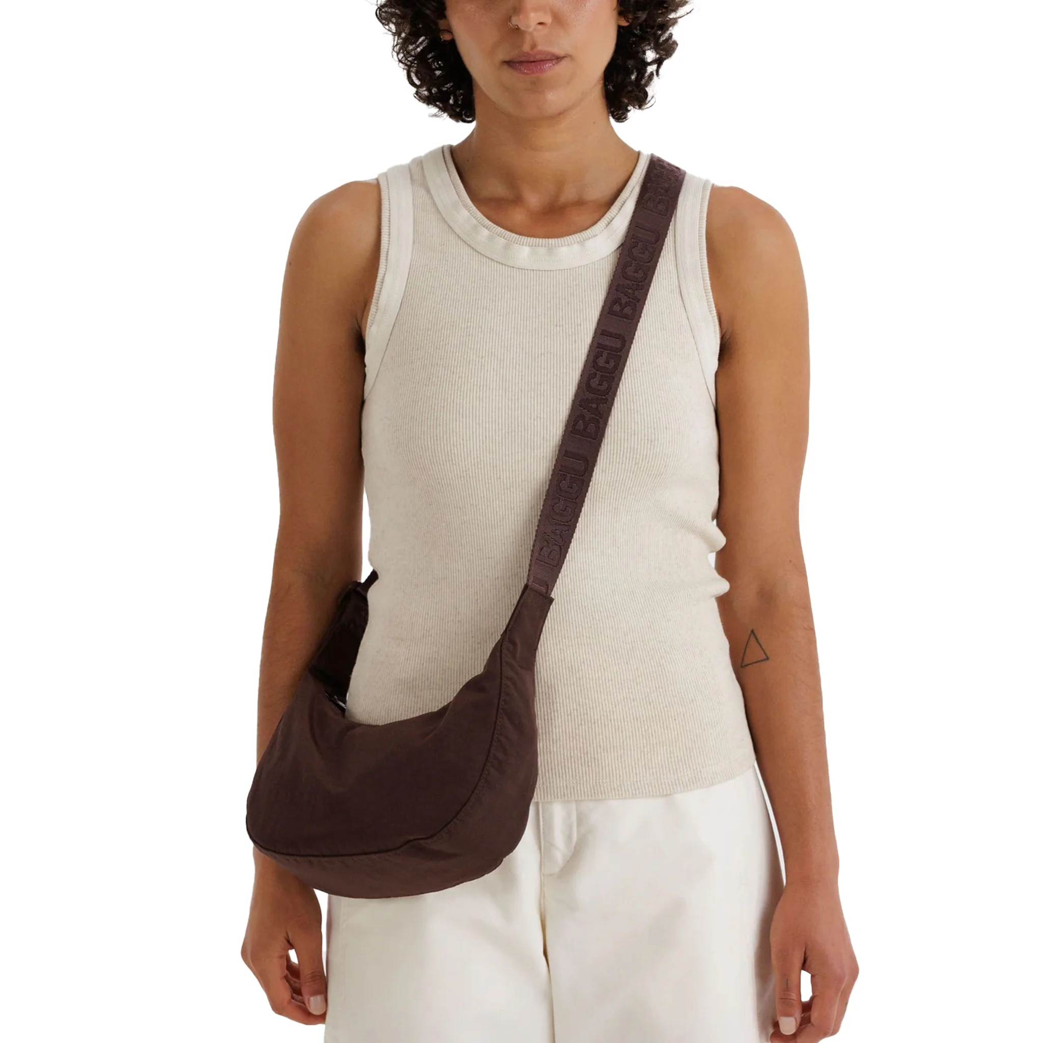 Baggu Small Nylon Crescent Bag, Coffee - Image 2