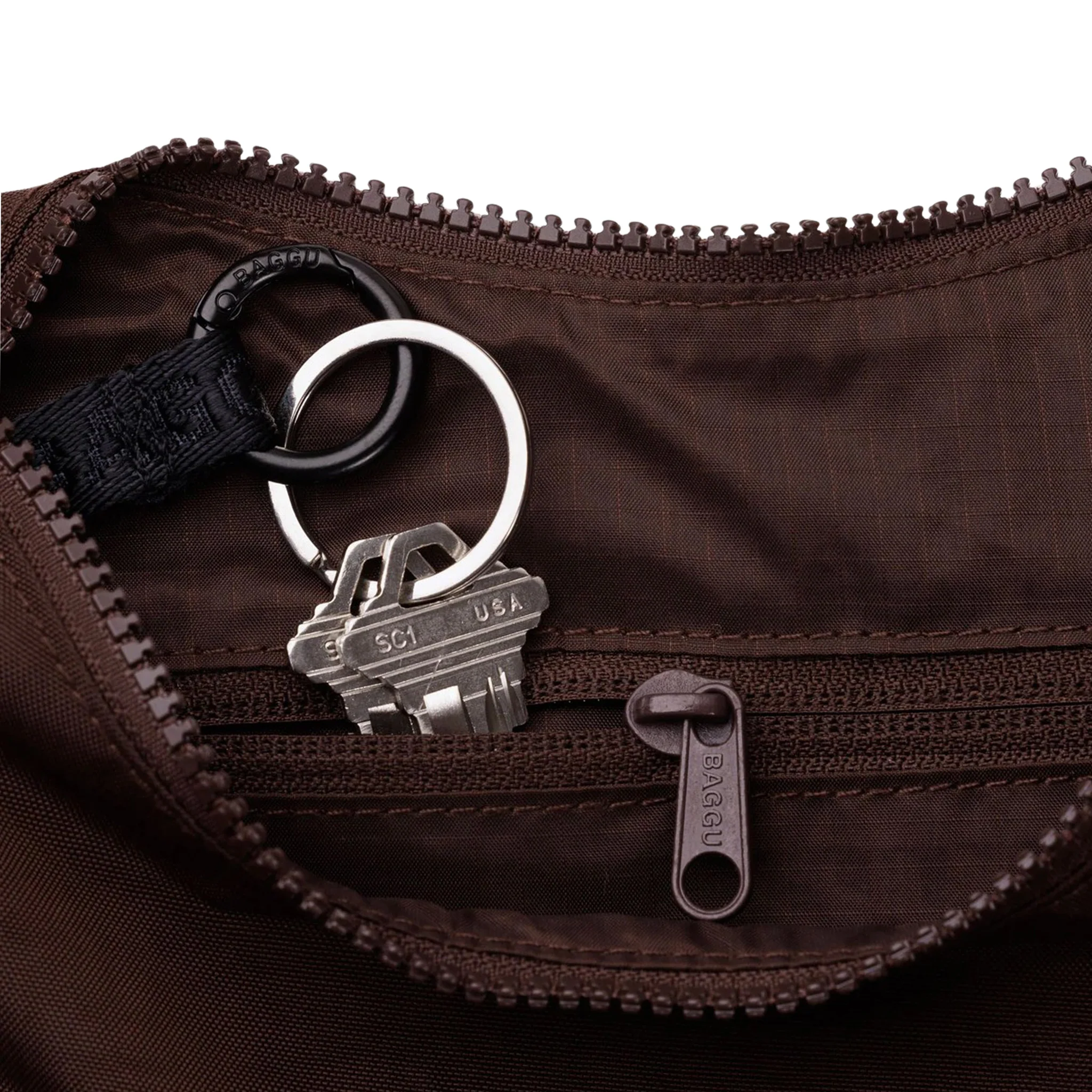 Baggu Small Nylon Crescent Bag, Coffee - Image 3
