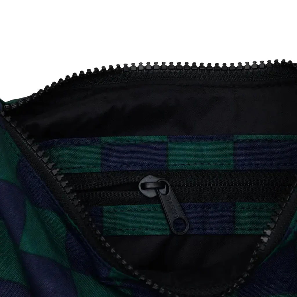 Baggu Small Nylon Crescent Bag, Navy Green Check - Image 3