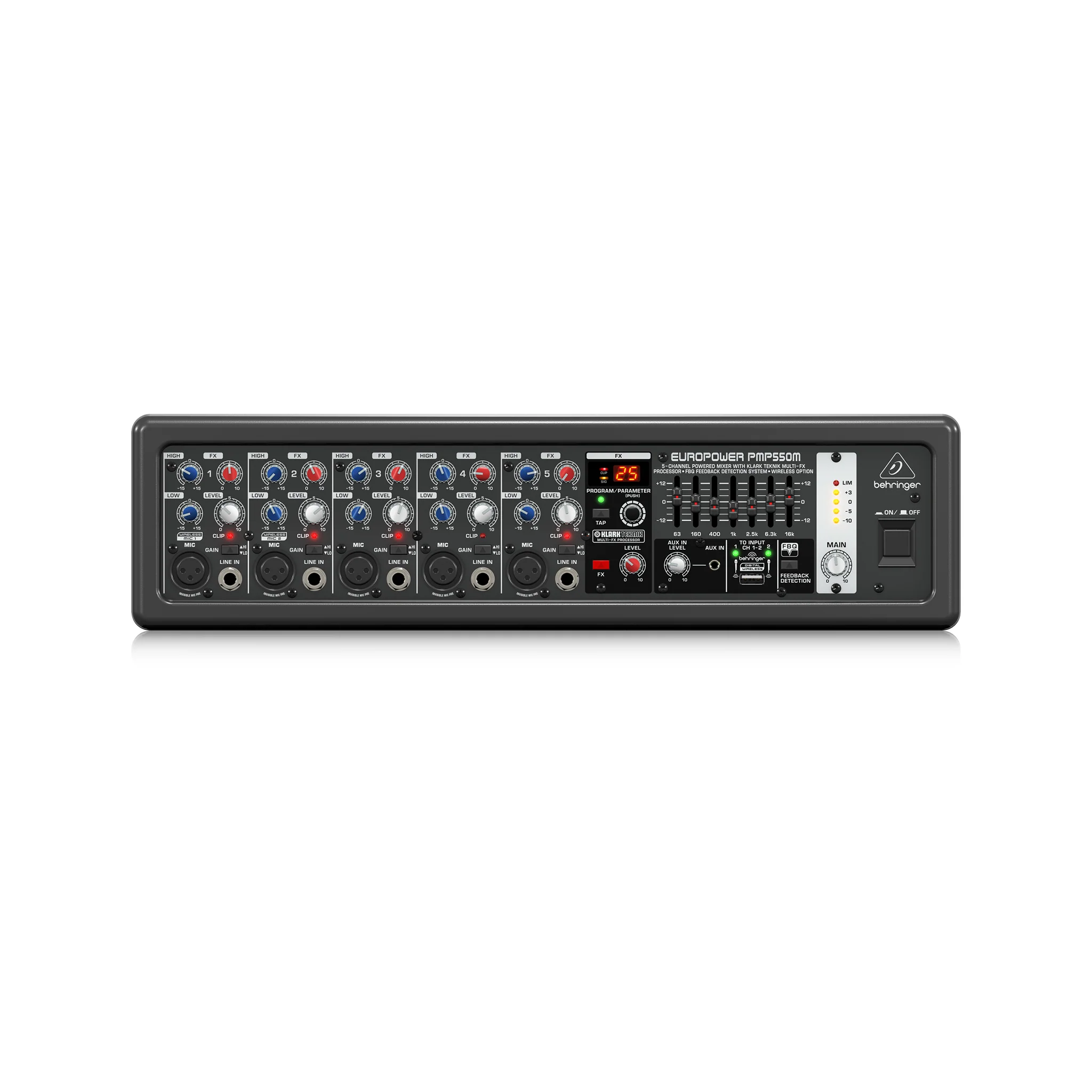 Beringer 500-Watt 5-Channel Powered Mixer with Klark Teknik Multi-FX Processor, FBQ Feedback Detecti