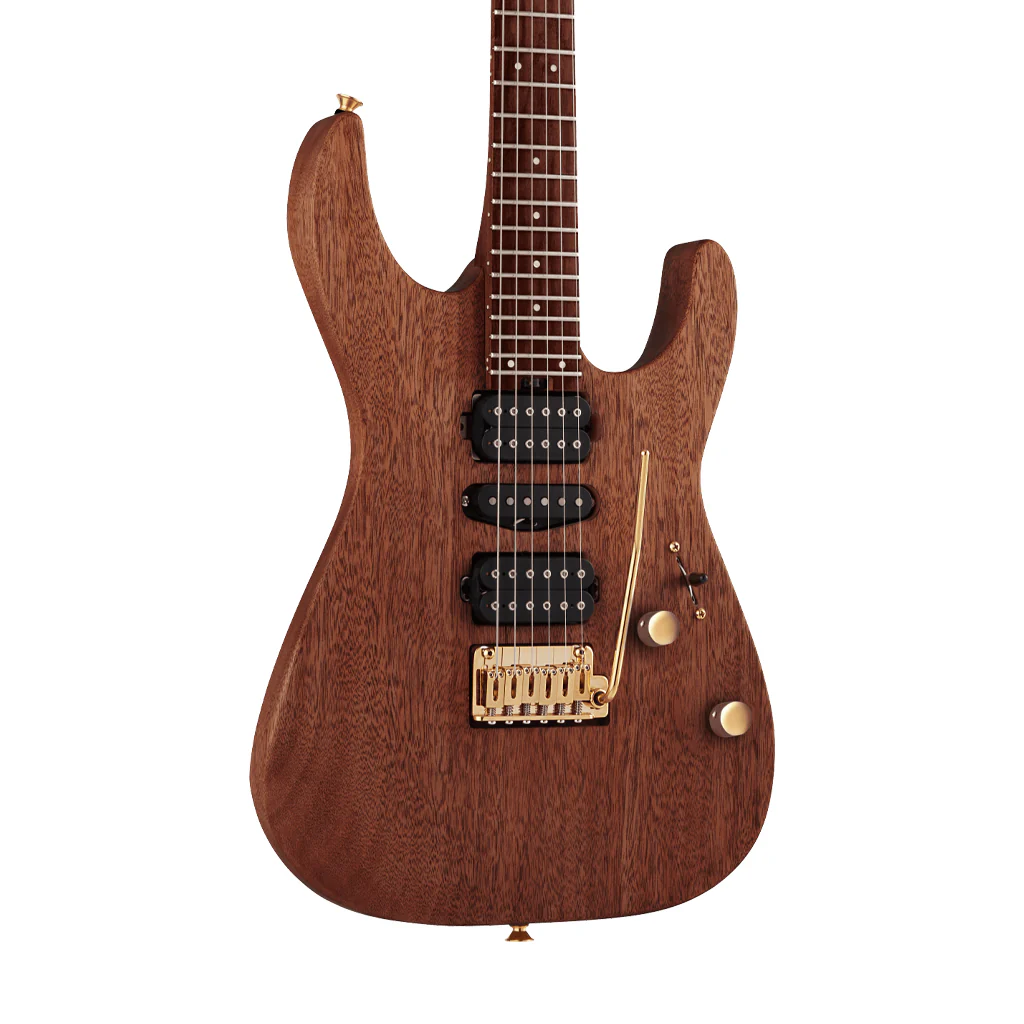 Charvel MJ DK24 HSH 2PT Mahogany w/ Figured Walnut Electric Guitar, Streaky Ebony FB, Natural - Image 3