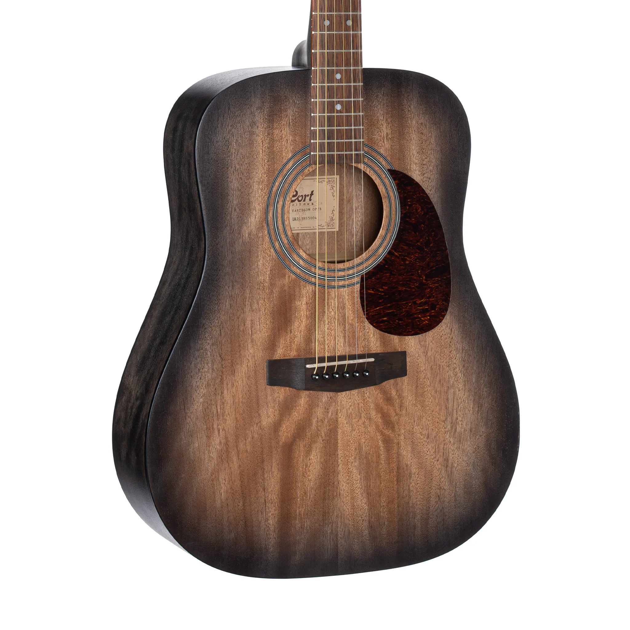 Cort Earth 60M Acoustic Guitar w/Bag, Open Pore Trans Black - Image 3