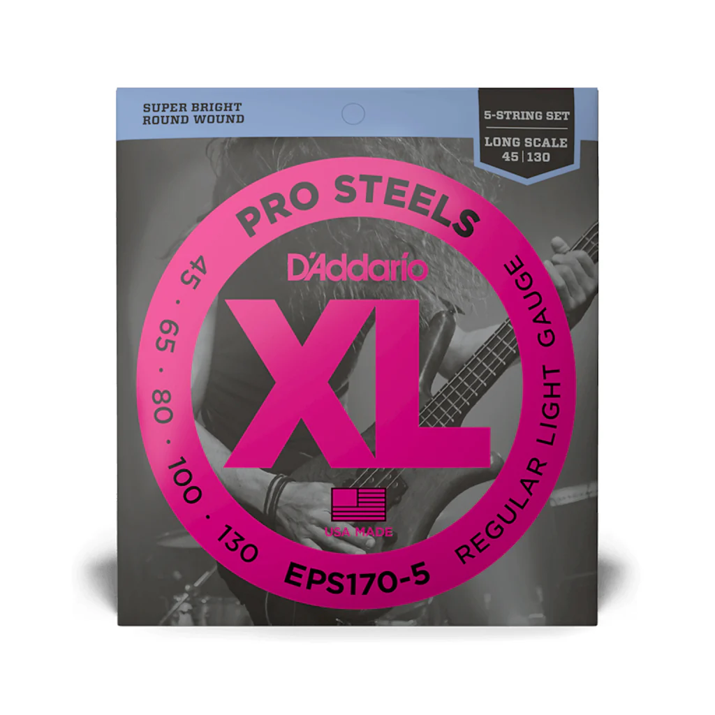 D'Addario EPS-170-5 Pro Steels 5-String Bass Guitar Strings, Light, 45-130, Long Scale
