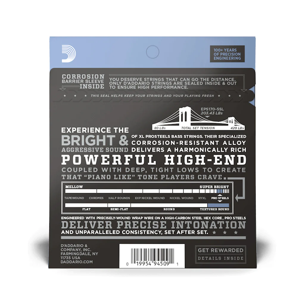 D'Addario EPS170-5SL Prosteels 5-String Bass Guitar Strings, Light, 45-130, Super Long Scale - Image 3