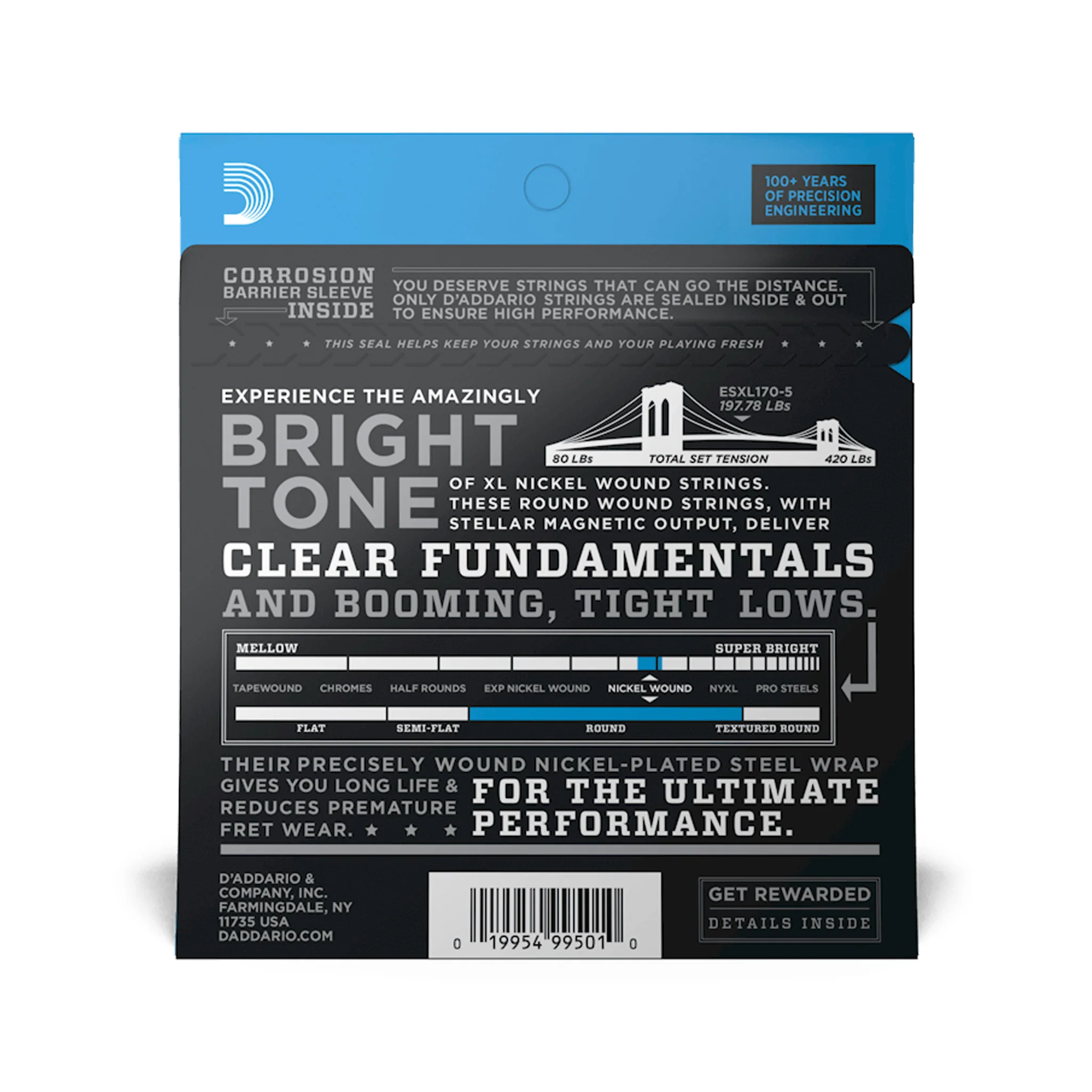 D'Addario ESXL170-5 Double ball End Light 5-String / Long Scale Bass Strings Set, 45-130 - Image 3