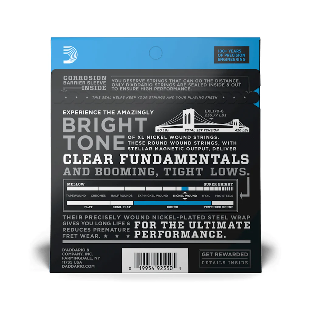 D'Addario EXL170-6 Nickel Wound 6-Strings Bass Guitar Strings, Light, 32-130, Long Scale - Image 3
