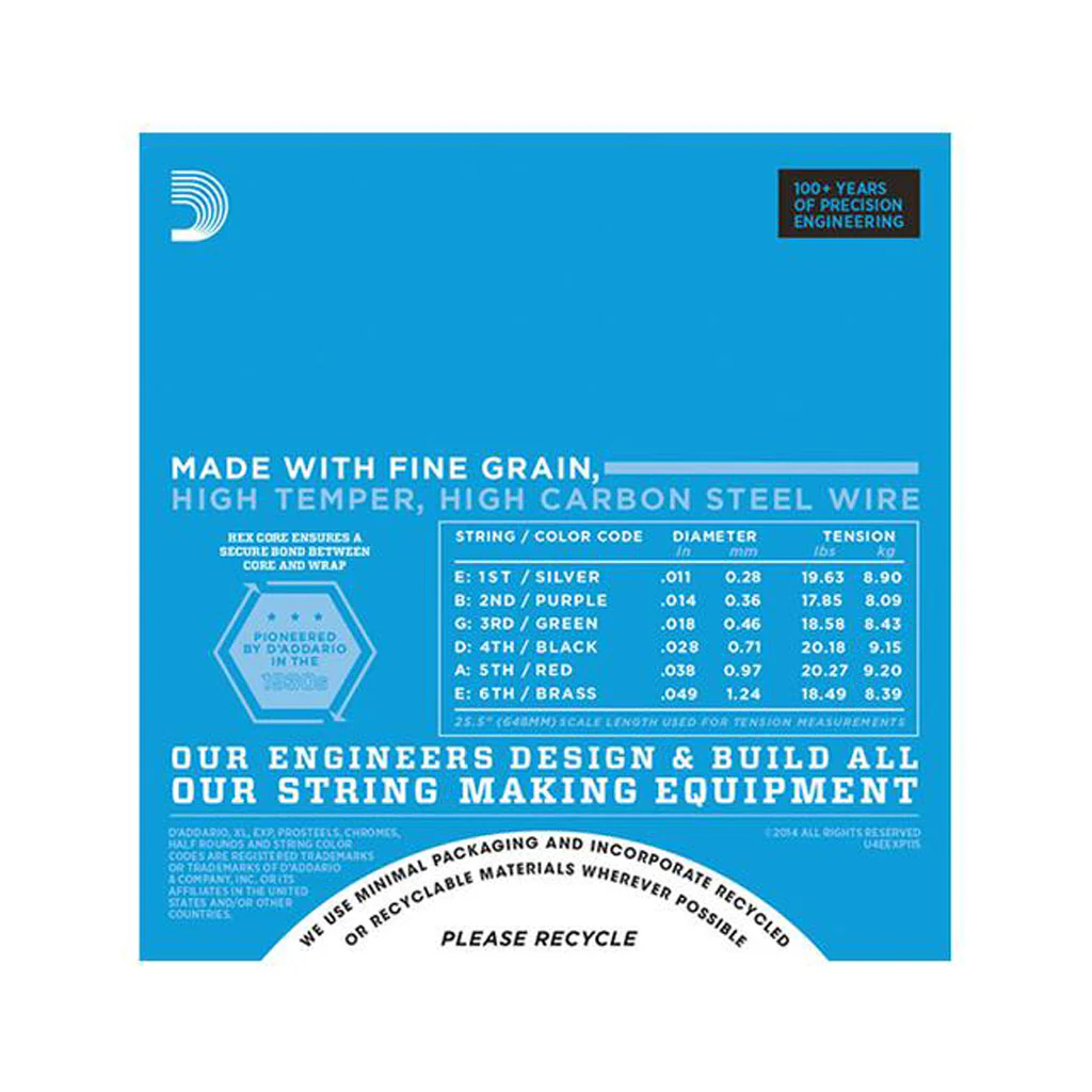 D'Addario EXP115 Coated Nickel Wound Electric Guitar Strings, Medium/Blues/Jazz, 11-49 - Image 3