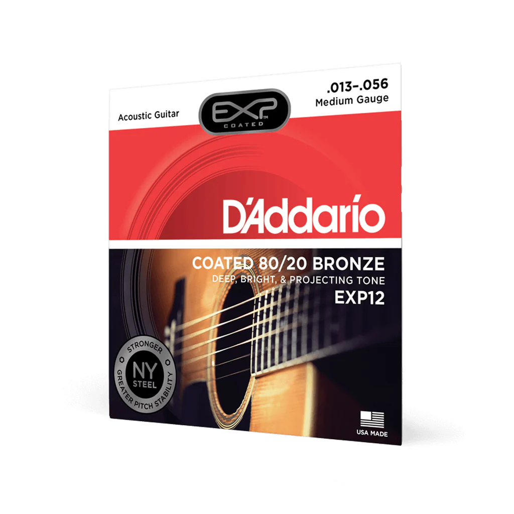 D'Addario EXP12 Coated 80/20 Bronze Acoustic Guitar Strings, Medium, 13-56 - Image 2
