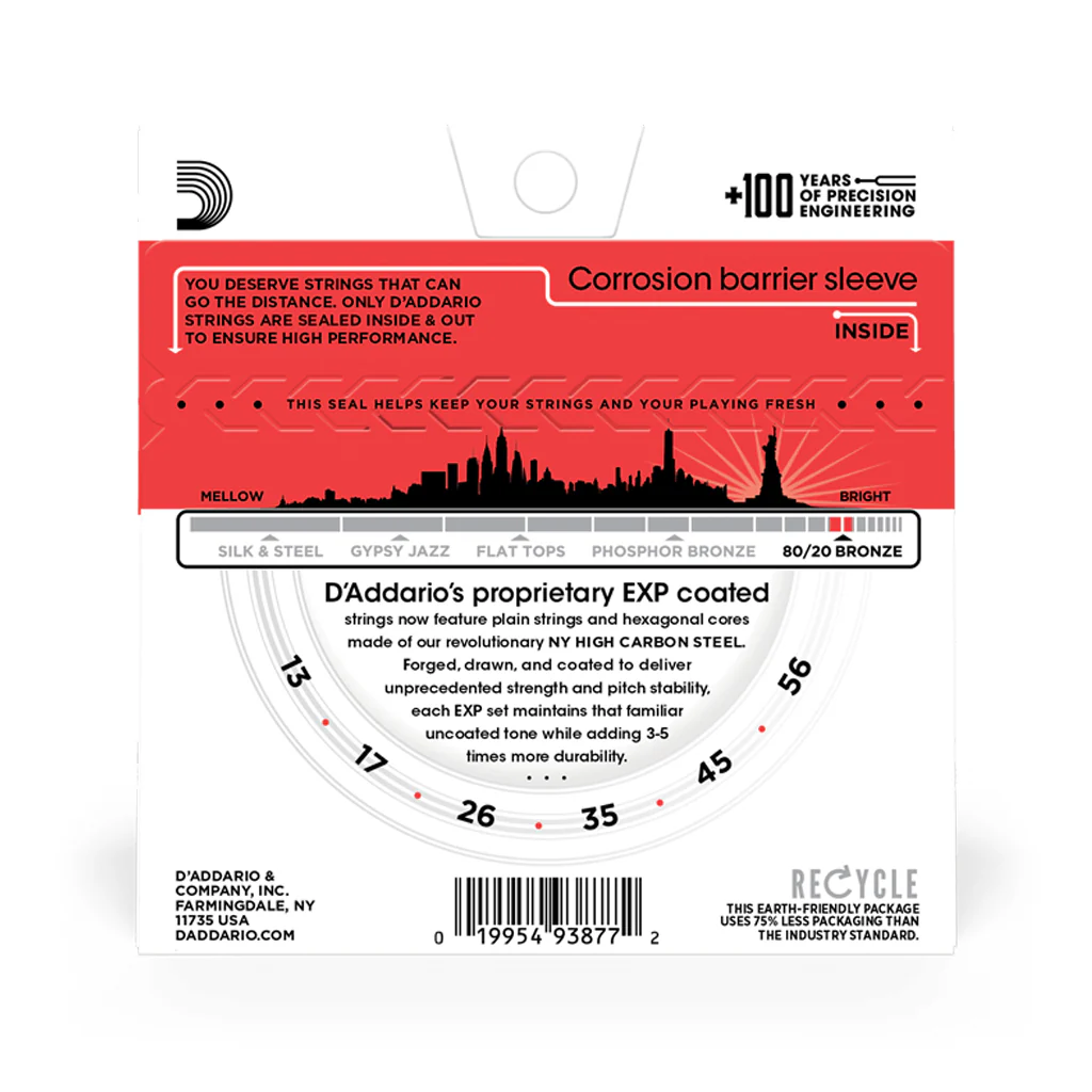 D'Addario EXP12 Coated 80/20 Bronze Acoustic Guitar Strings, Medium, 13-56 - Image 3