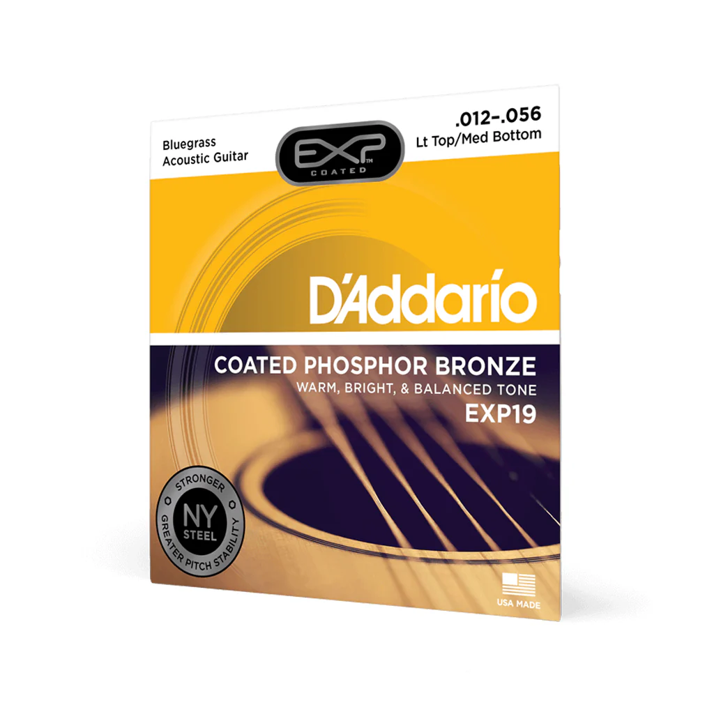 D'Addario EXP19 Coated Phosphor Bronze Bluegrass Acoustic Guitar Strings, 12-56 - Image 2