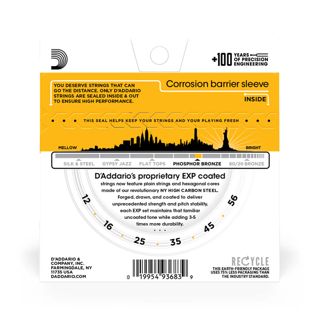 D'Addario EXP19 Coated Phosphor Bronze Bluegrass Acoustic Guitar Strings, 12-56 - Image 3