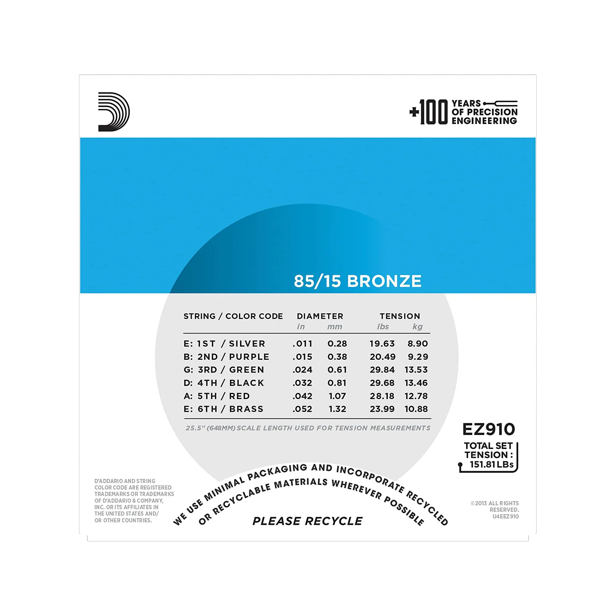 D'Addario EZ910 85/15 Bronze Acoustic Guitar Strings, Light, 11-52 - Image 2