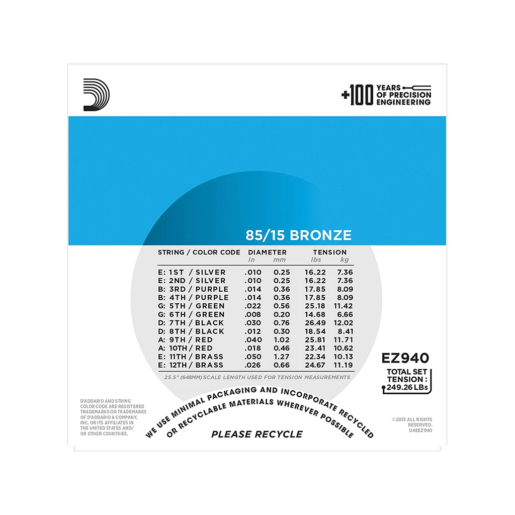 D'Addario EZ940 85/15 Bronze 12-String Acoustic Guitar Strings, Light, 10-50 - Image 3
