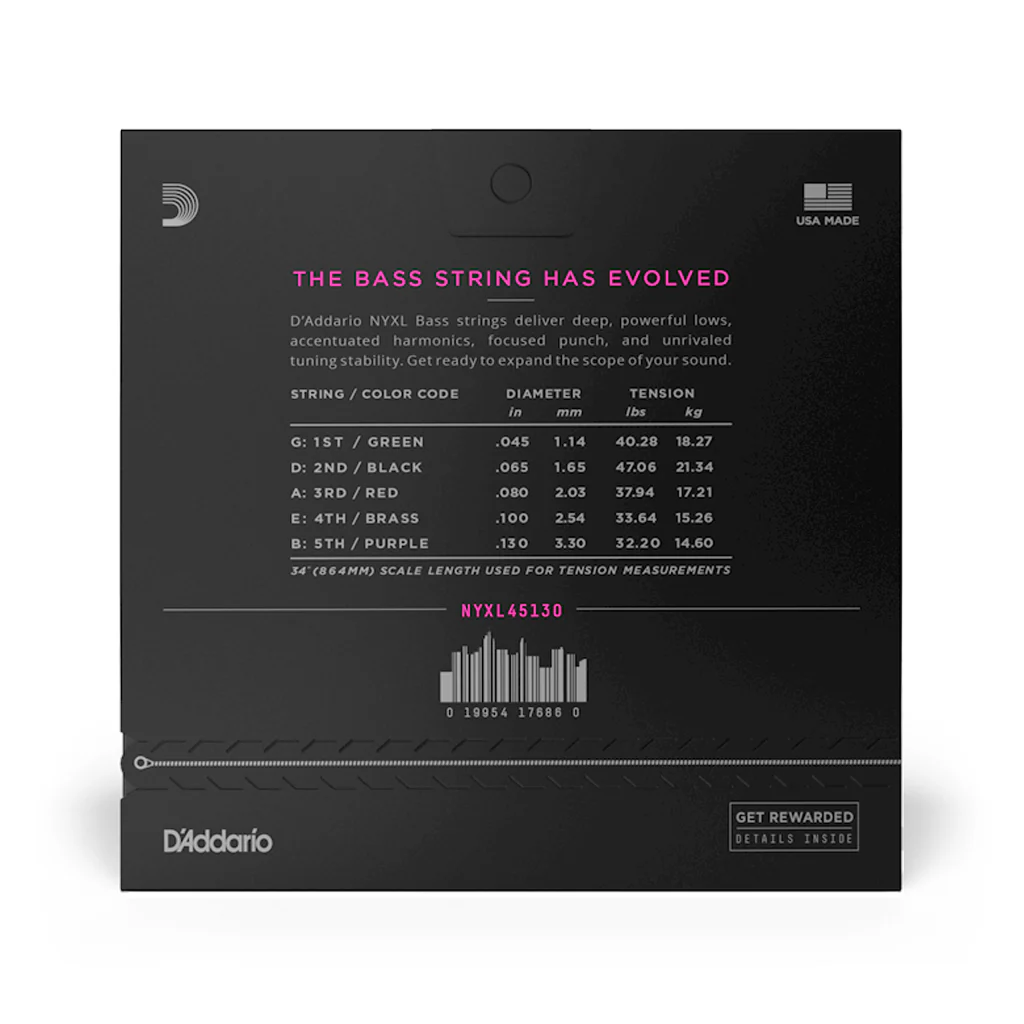 D'Addario NYXL45130 NYXL 5-String Bass Strings, Long Scale, Regular Light, 45-130 - Image 3