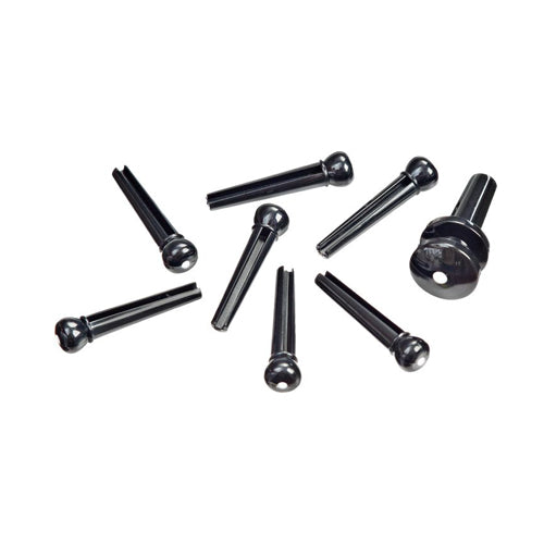 D'Addario PWPS10 Molded Bridge Pins with End Pin, Set of 7, Ebony with Ivory Dot
