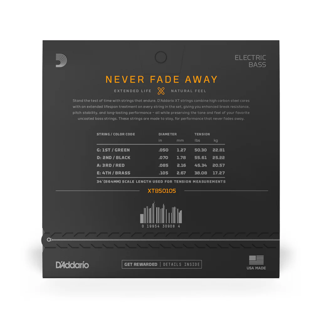 D'Addario XTB50105 XT Nickel Plated Steel 4-String Long Scale Bass Guitar Strings, 50-105 - Image 3