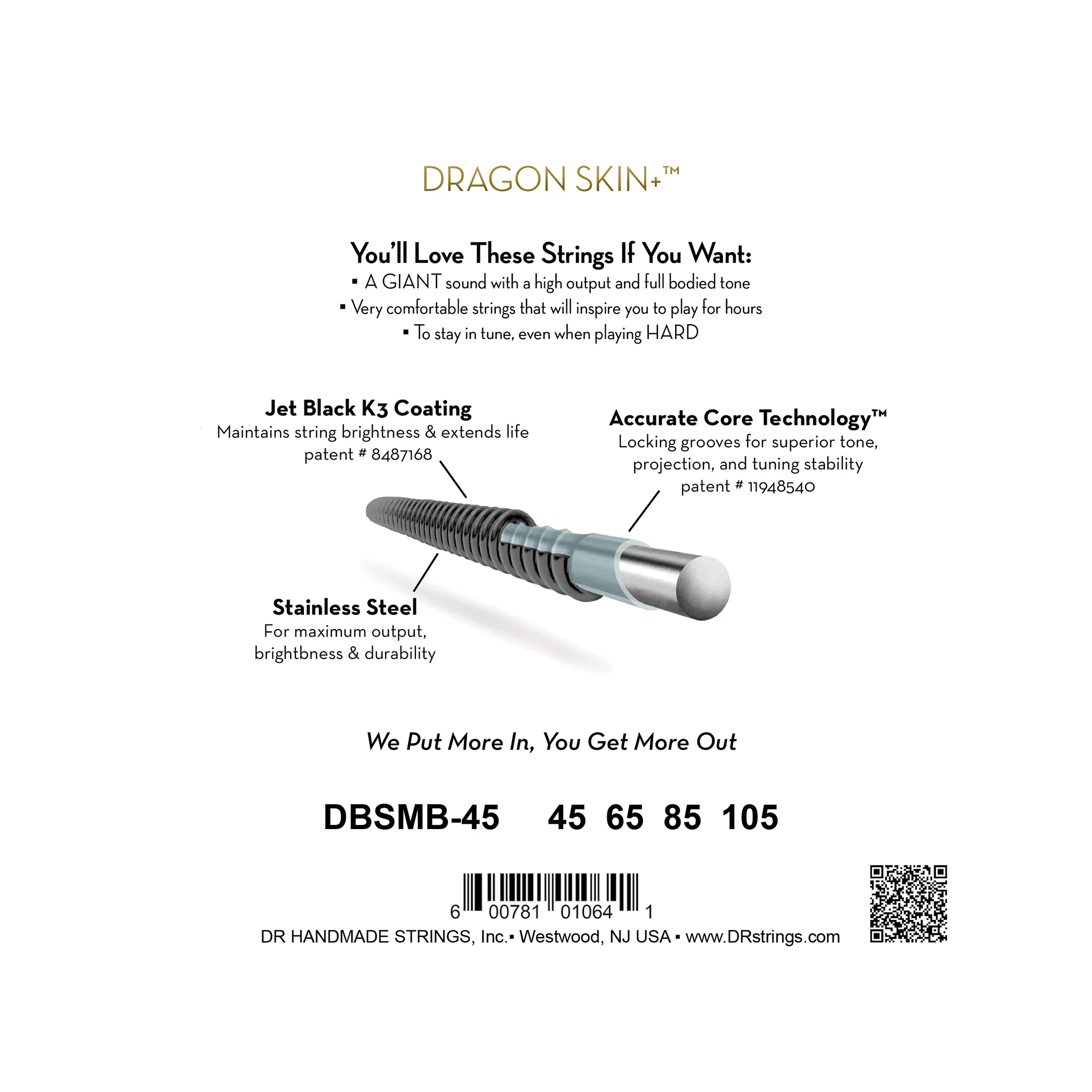 DR Strings DBSMB-45 Black Dragon Multi-Scale Coated Black Steel 4-String Bass Strings, Medium, 45-105 - Image 4