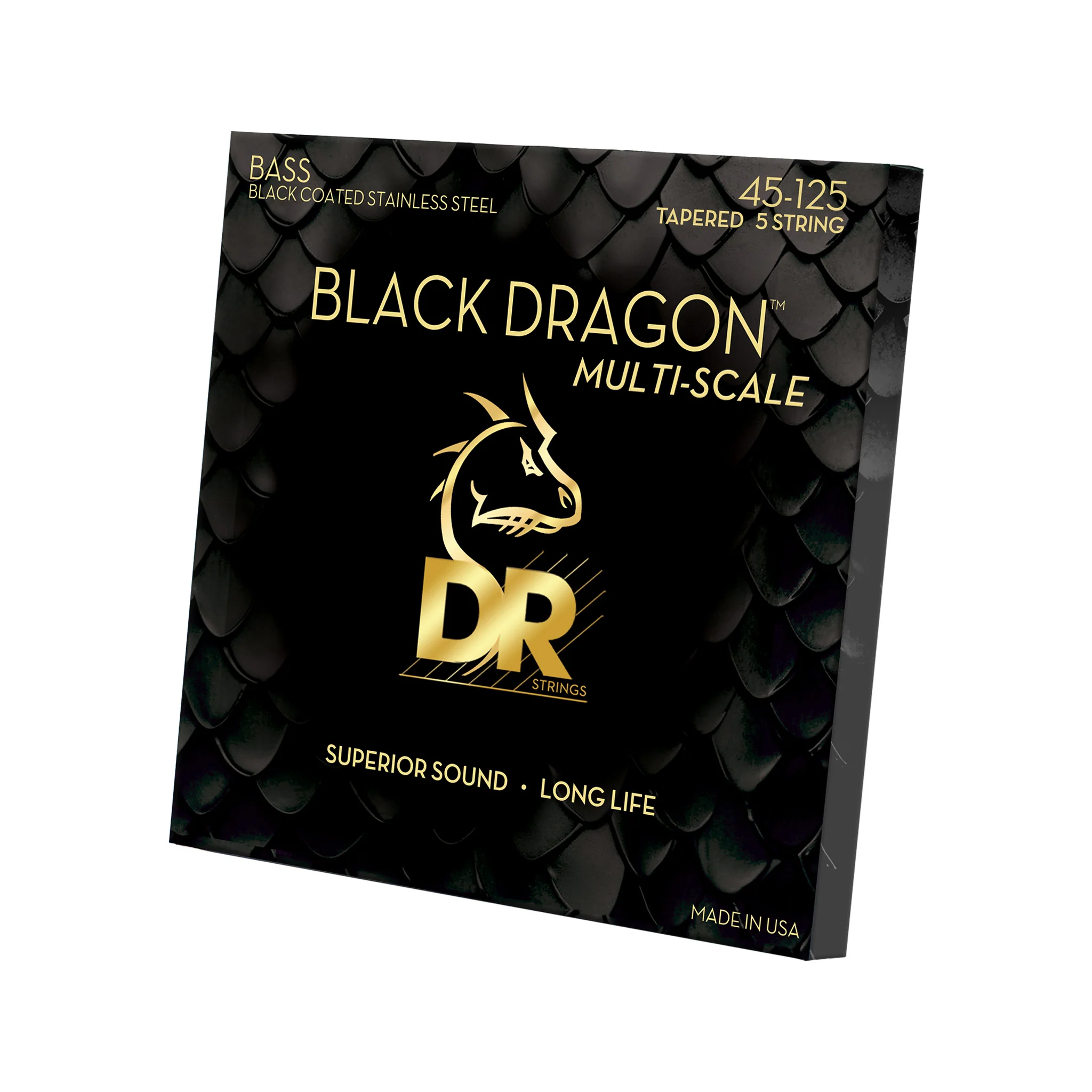 DR Strings DBSMB5-45 Black Dragon MultiScale Coated Black Steel 5String Bass Strings, Medium, 45-125 - Image 2