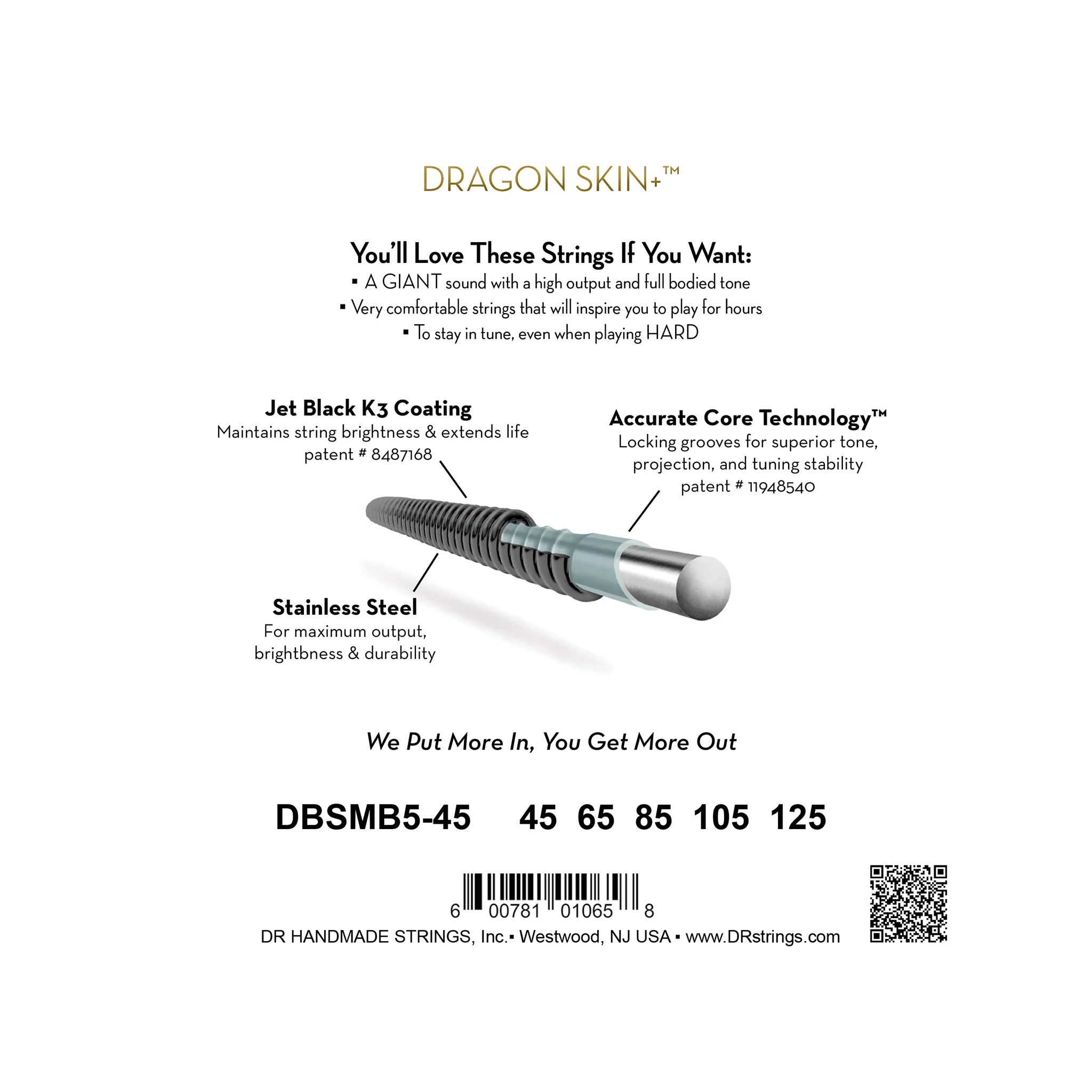 DR Strings DBSMB5-45 Black Dragon MultiScale Coated Black Steel 5String Bass Strings, Medium, 45-125 - Image 4
