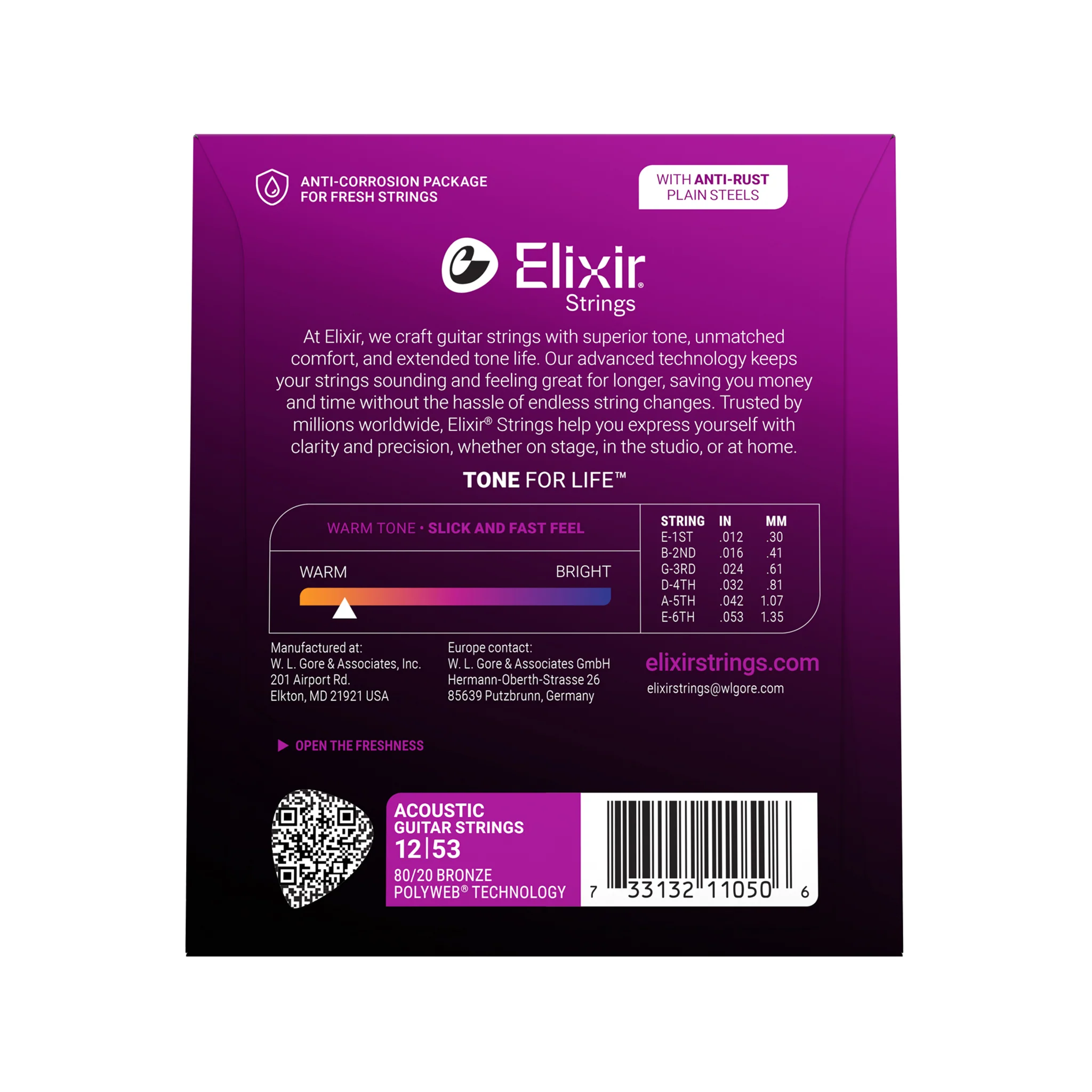 Elixir 11050 Polyweb 80/20 Bronze Acoustic Guitar Strings, Light, 12-53 - Image 2