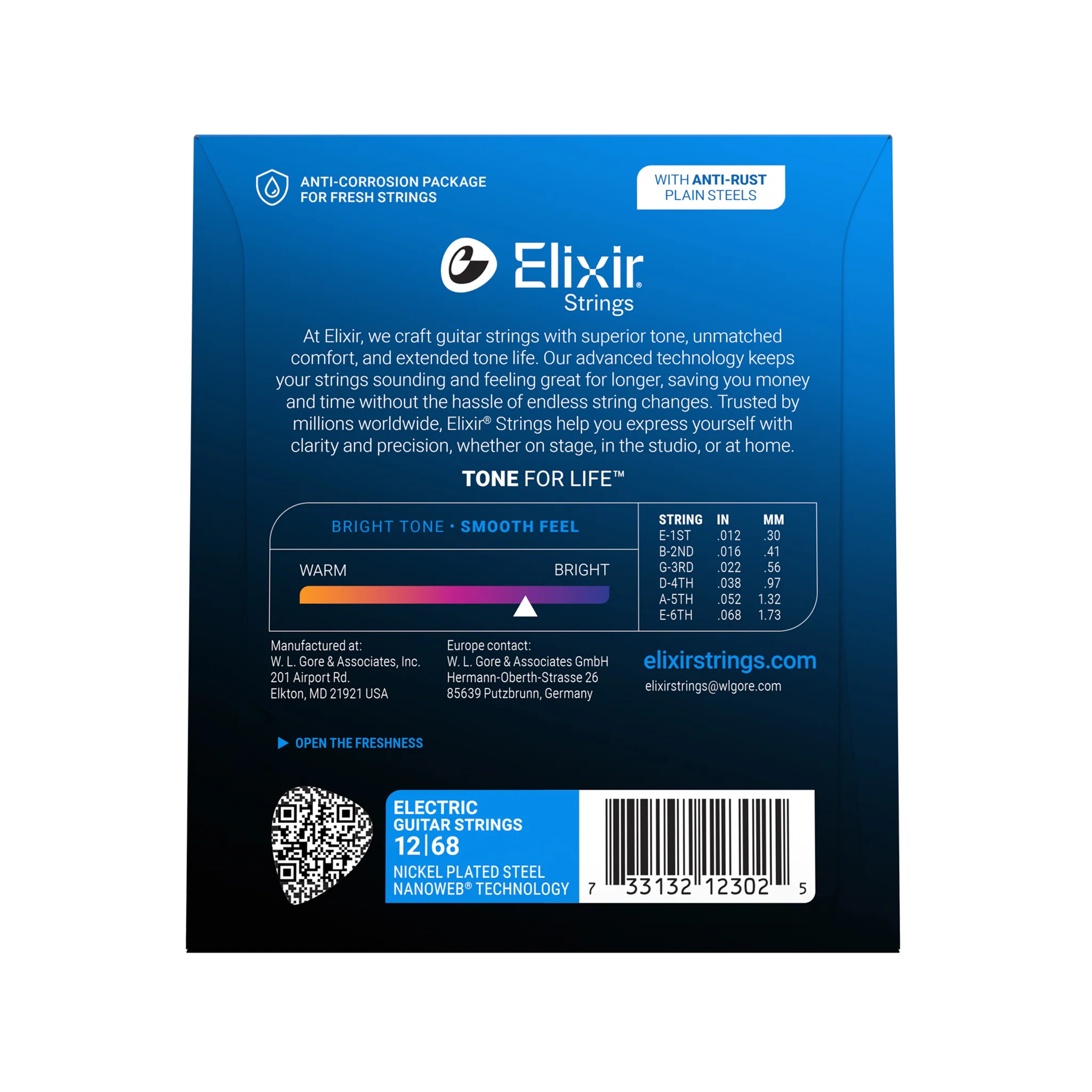 Elixir 12302 Nanoweb Baritone Electric Guitar Strings 12-68 - Image 2