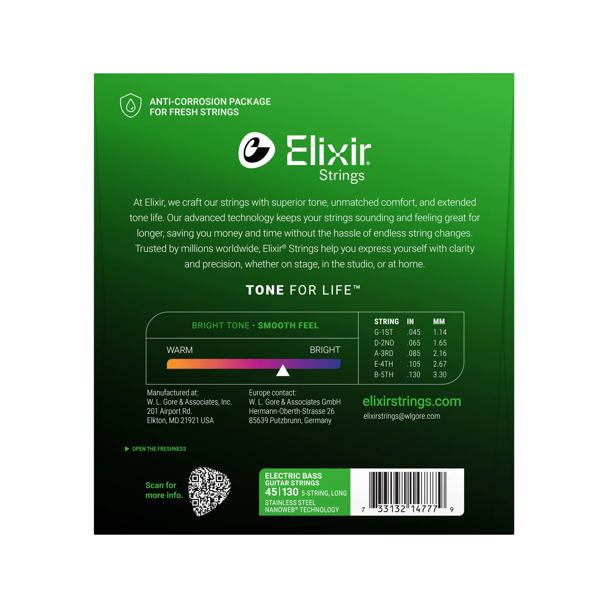 Elixir 14777 Nanoweb Med w/ Light B Long Scale Stainless Steel 5-String Electric Bass Strings 45-130 - Image 2