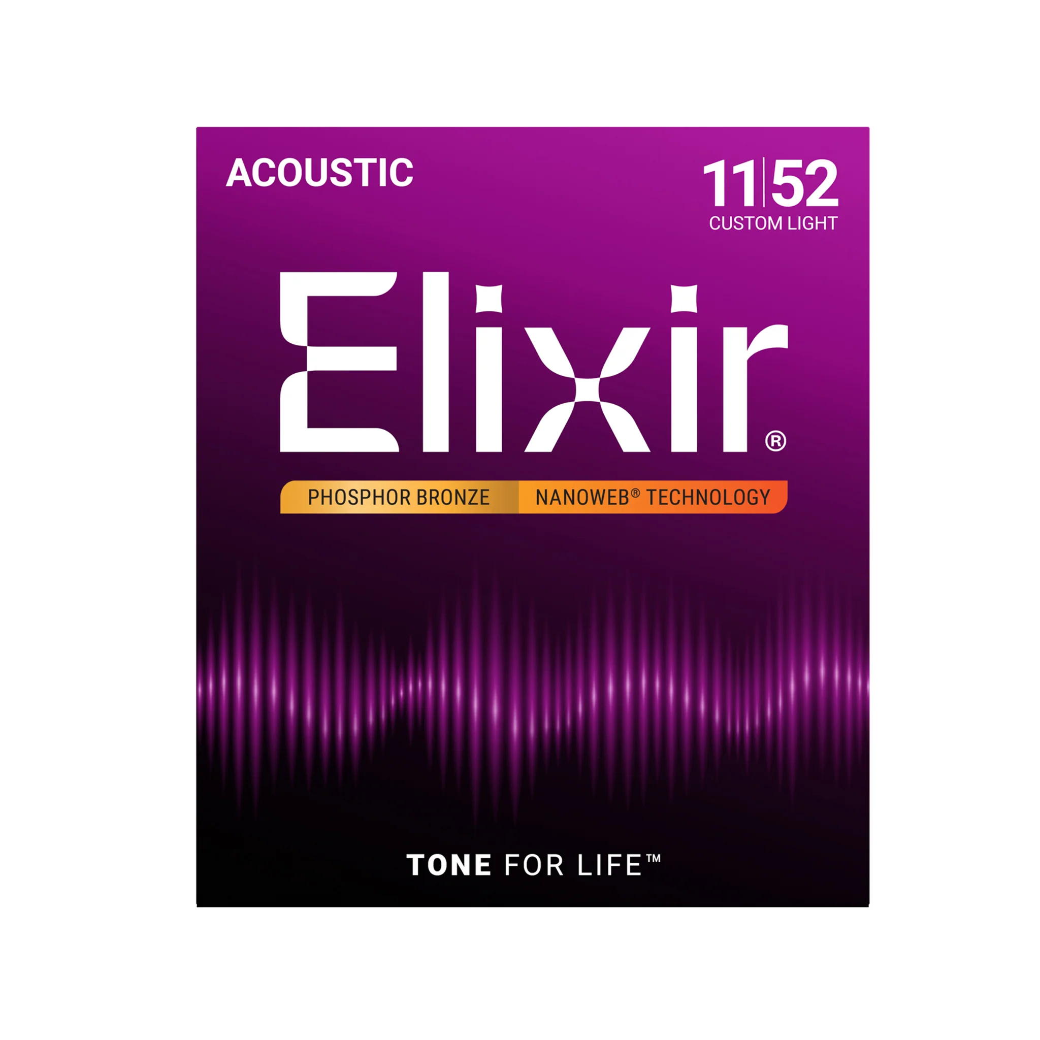 Elixir 16027 Nanoweb Phosphor Bronze Acoustic Guitar Strings, Custom Light, 11-52