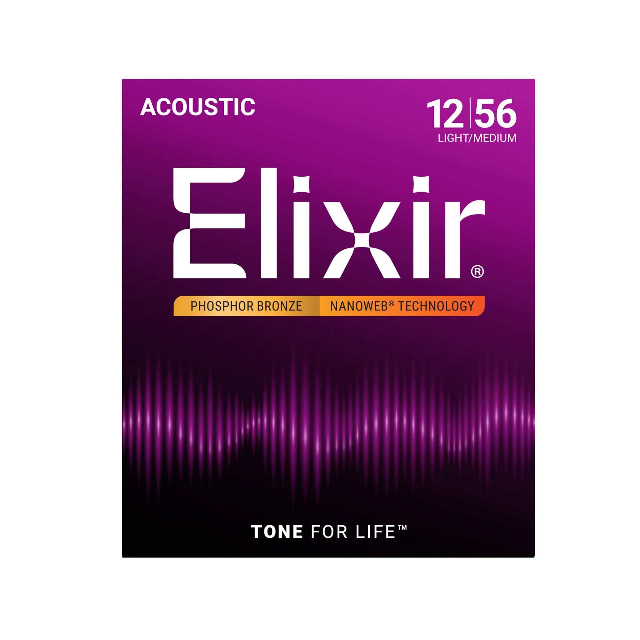 Elixir 16077 Nanoweb Phosphor Bronze Acoustic Guitar Strings, Light-Medium, 12-56