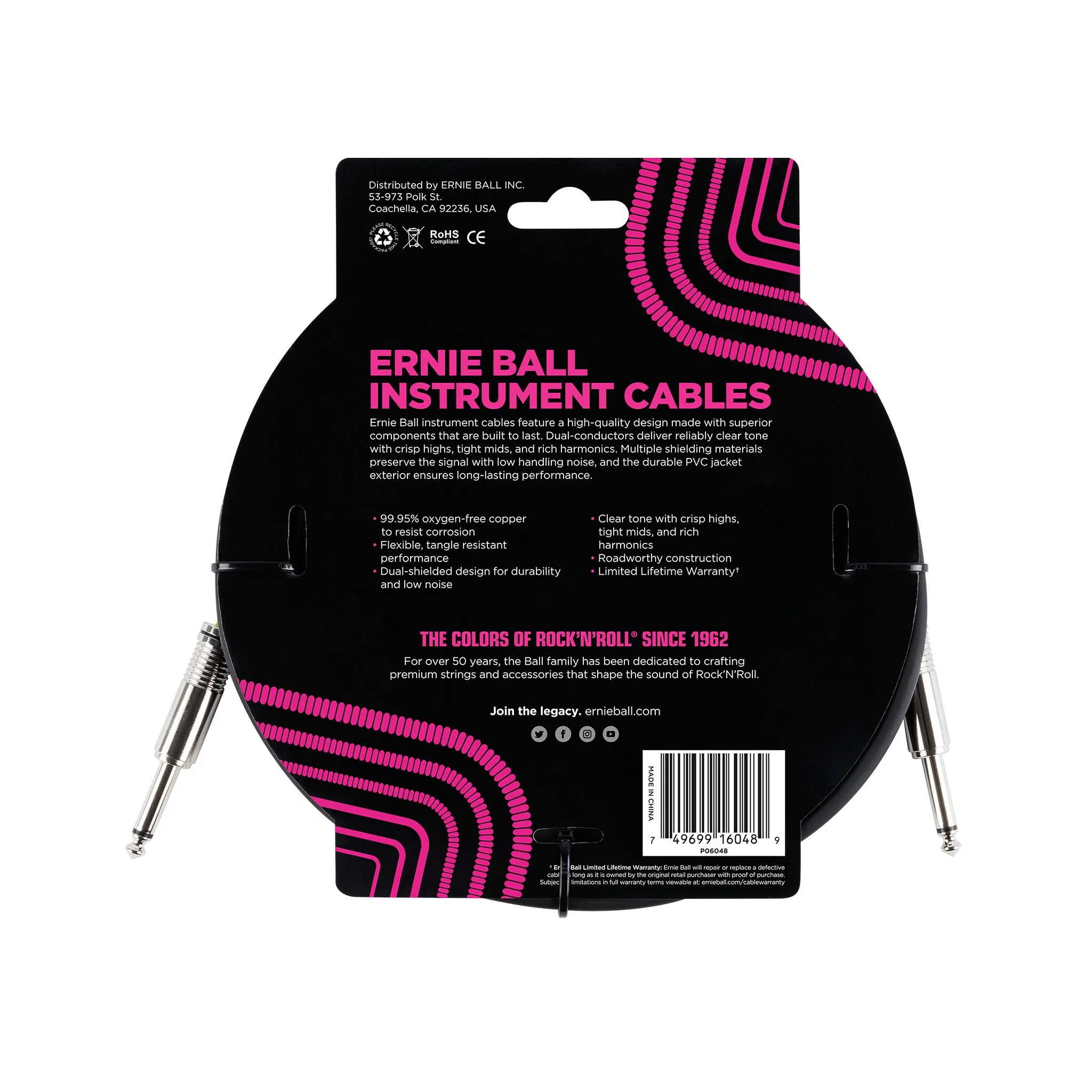 Ernie Ball 10ft Straight to Straight Instrument Cable, Black - Image 2