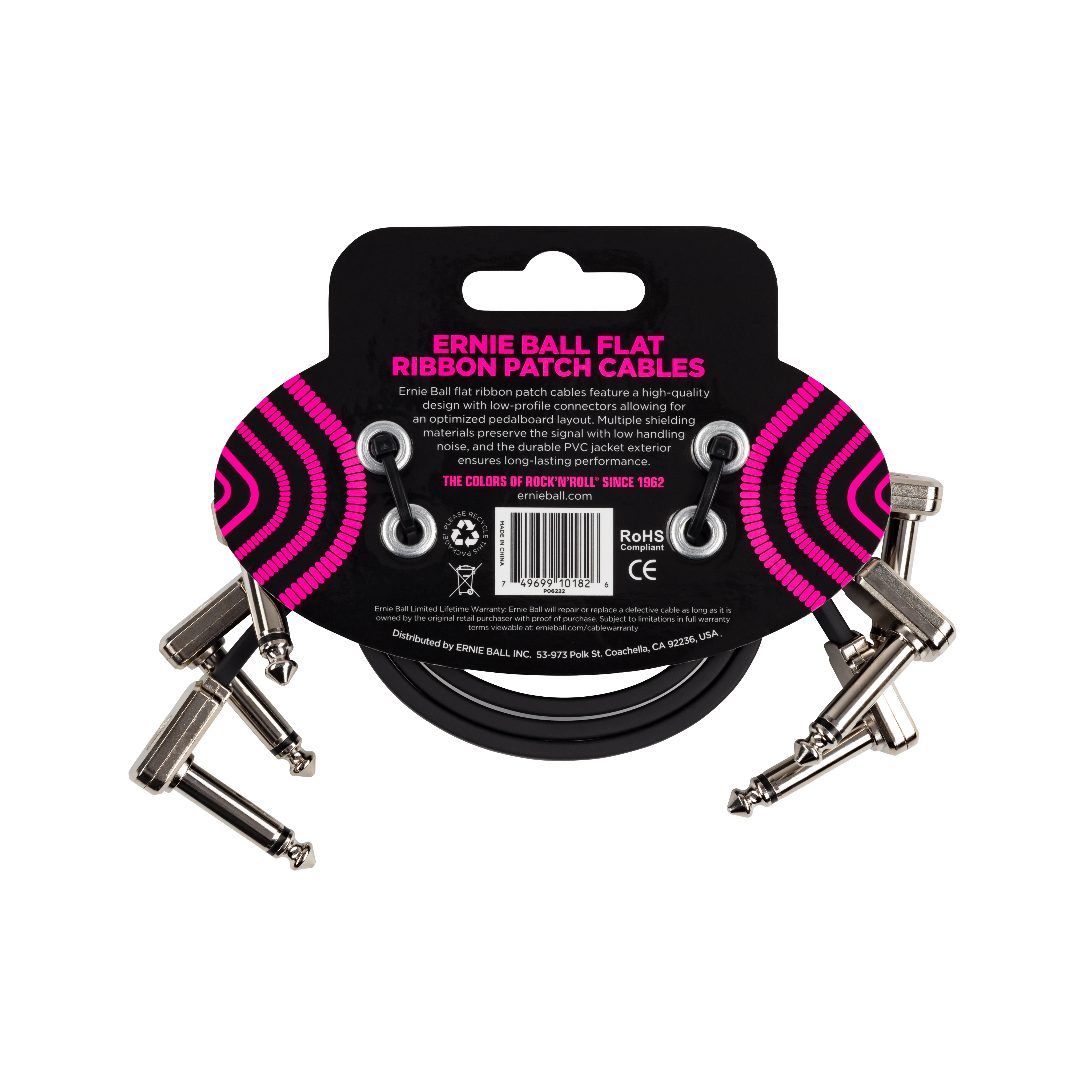 Ernie Ball 12Inch Flat Ribbon Patch Cable, 3-Pack, Black - Image 2
