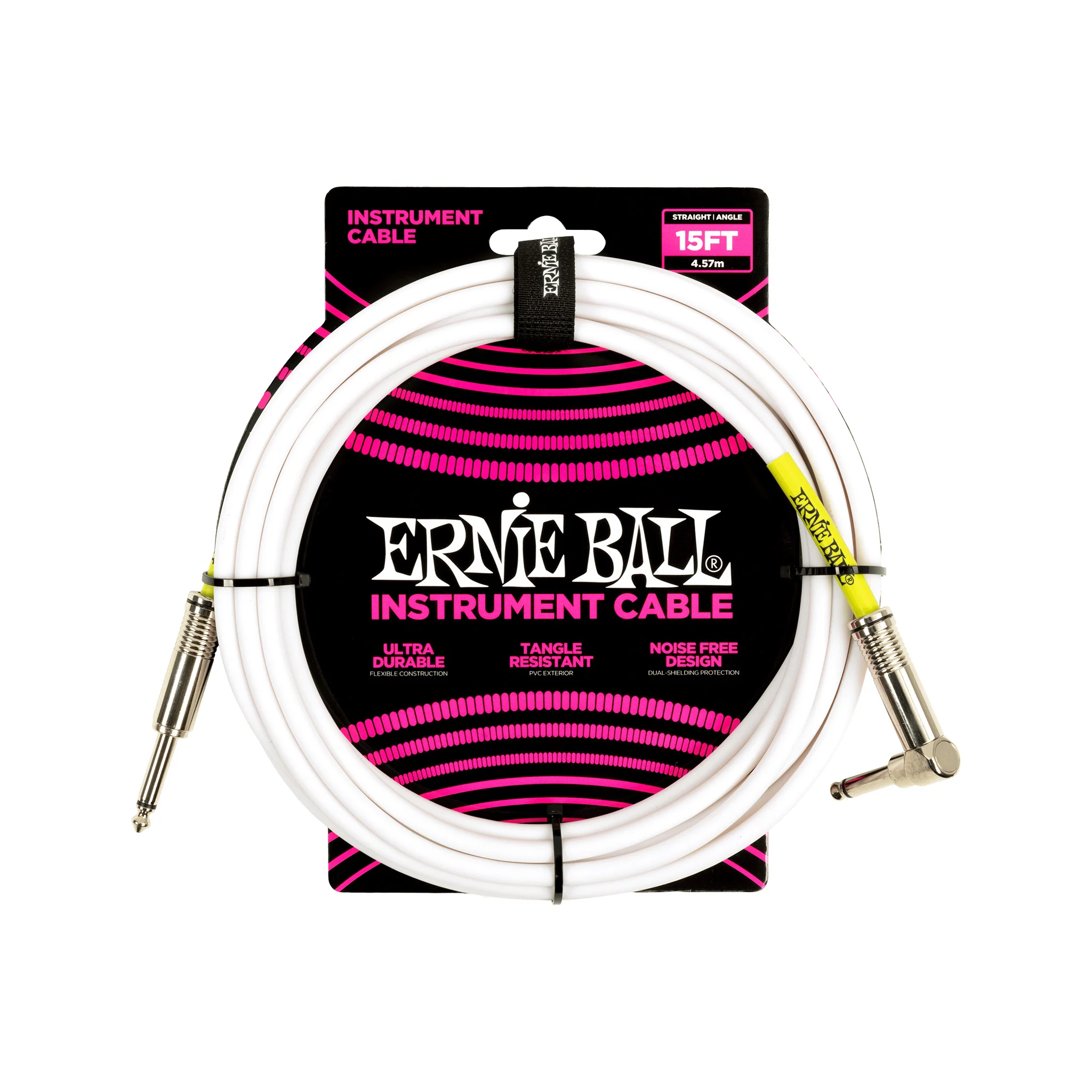 Ernie Ball 15ft PVC Straight to Right Angle Instrument Cable, White