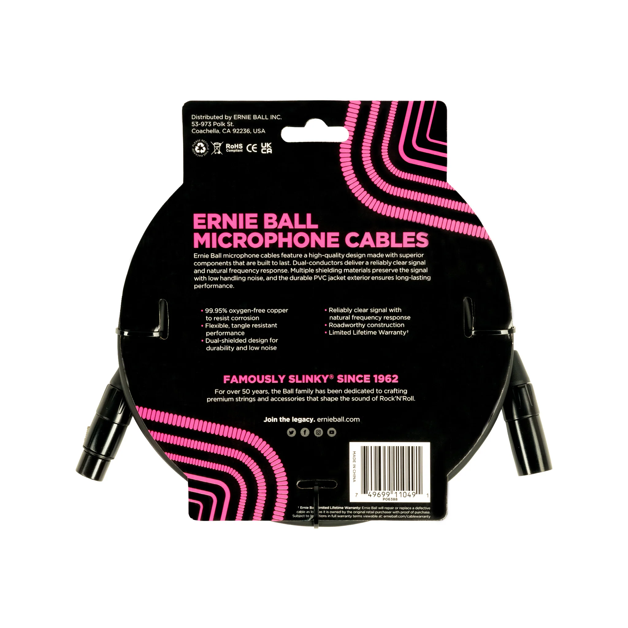 Ernie Ball 20FT Male to Female XLR Microphone Cable, Black - Image 2