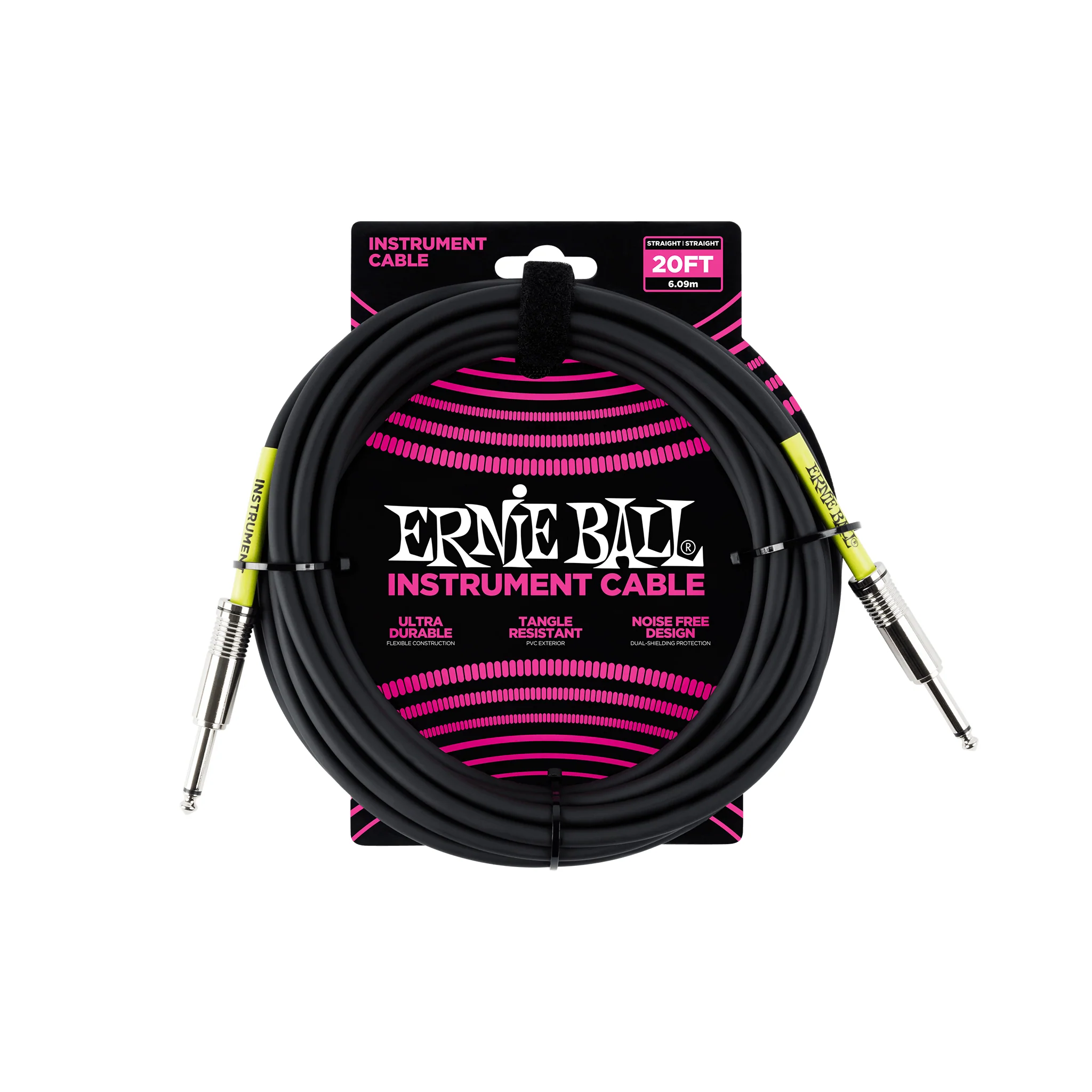Ernie Ball 20ft Straight to Straight Instrument Cable, Black