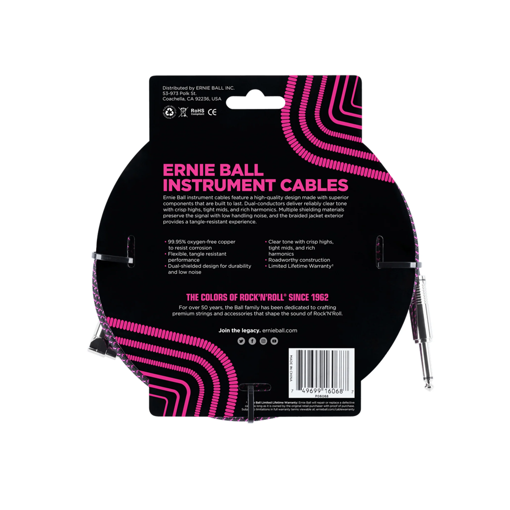Ernie Ball 25ft Braided Straight to Angle Instrument Cable, Black/Purple - Image 2