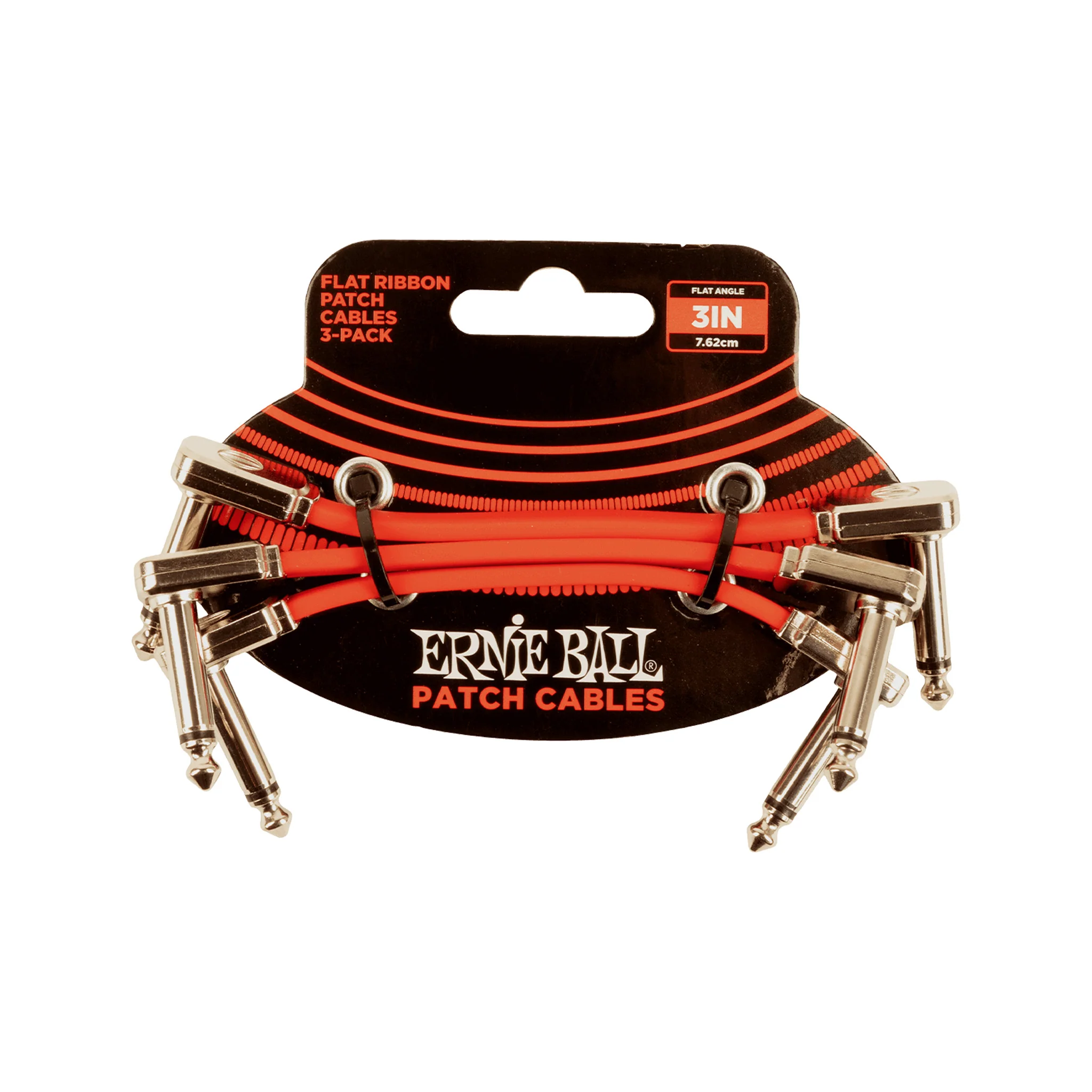 Ernie Ball 3 inch Flat Ribbon Patch Cable, Red, Pack of 3