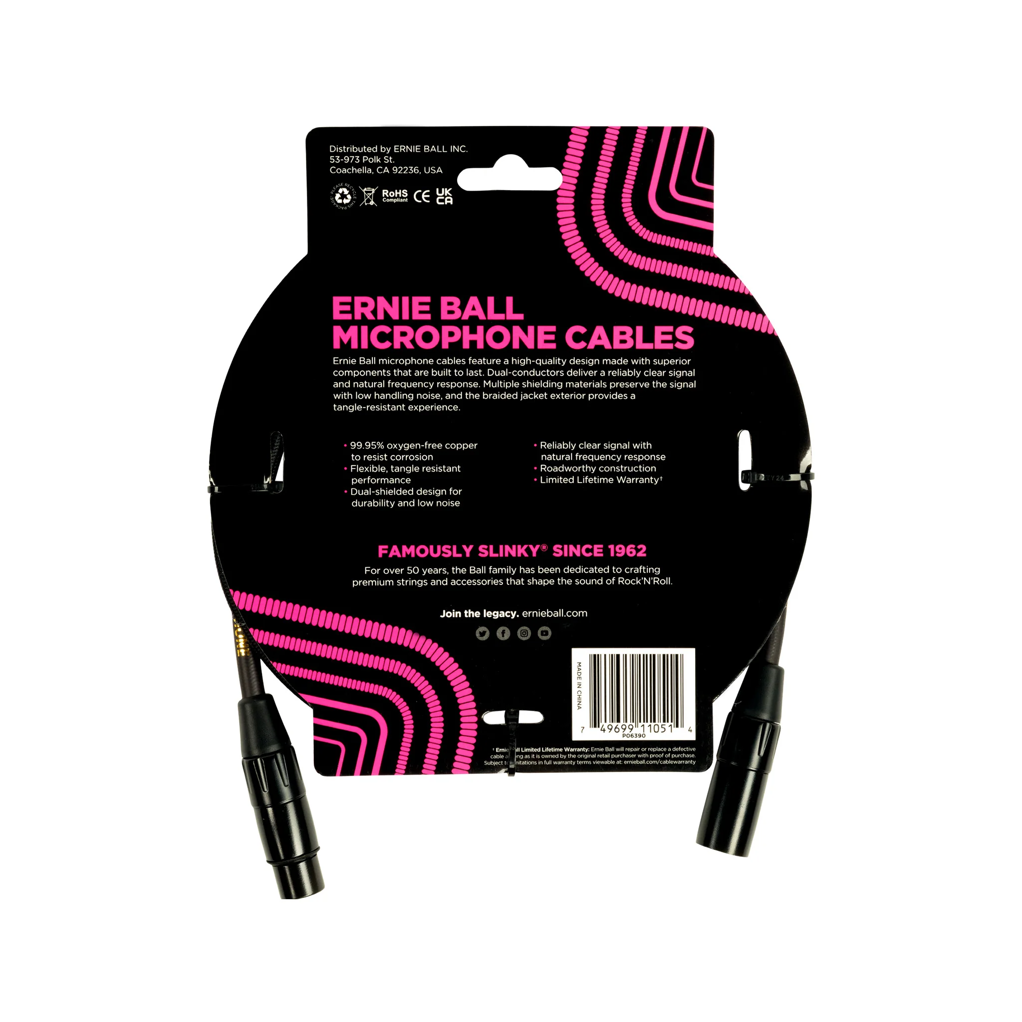 Ernie Ball 5FT Braided Male to Female XLR Microphone Cable, Black - Image 2