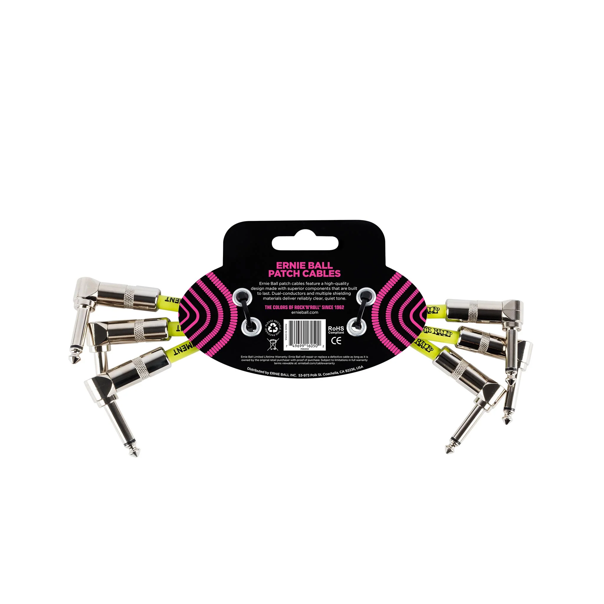 Ernie Ball 6" Angle to Angle Patch Cable, 3-Pack, Black - Image 2