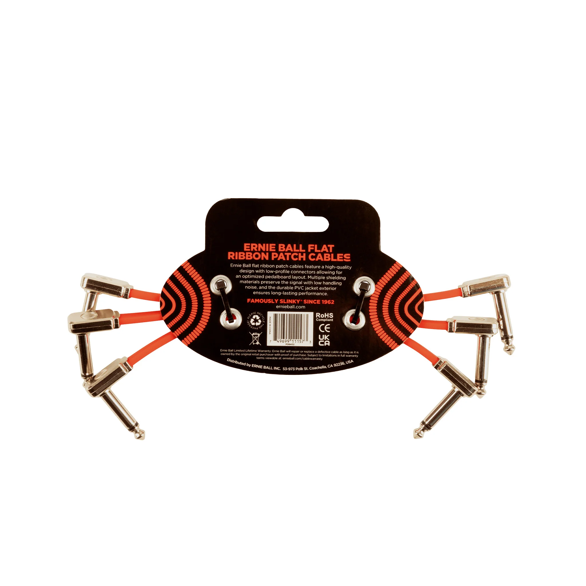 Ernie Ball 6 inch Flat Ribbon Patch Cable, Red, Pack of 3 - Image 2