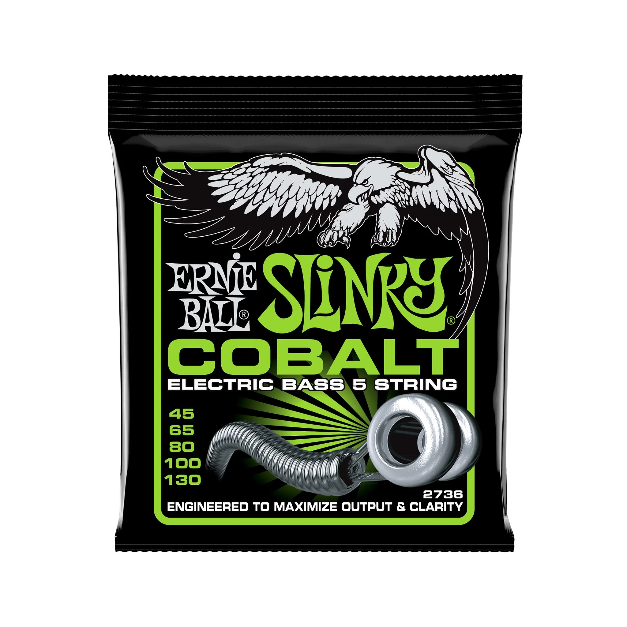 Ernie Ball Bass 5 Slinky Cobalt Electric Bass Strings, 45-130