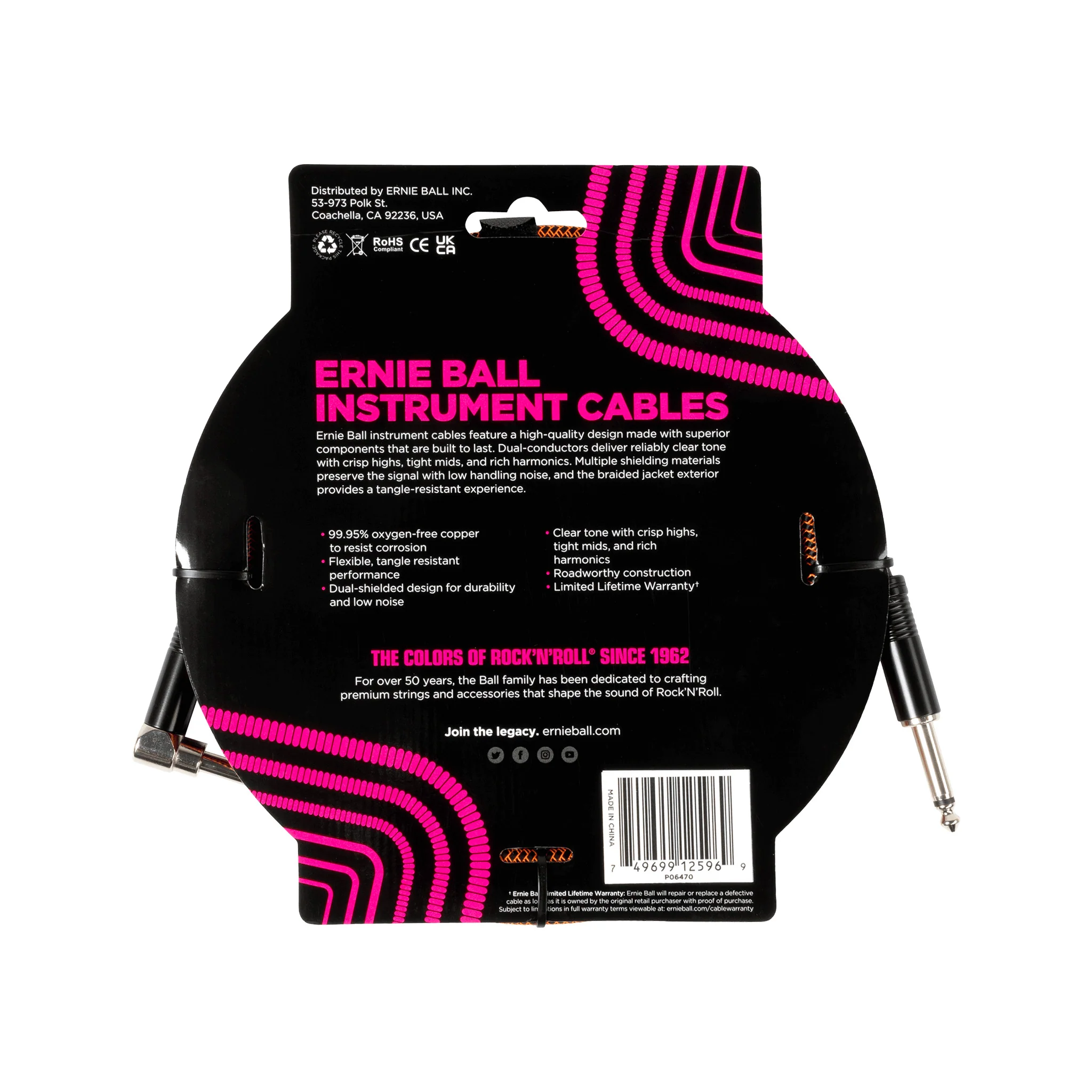 Ernie Ball Braided 10ft Straight to Angle Instrument Cable, Pumpkin Pie - Image 2