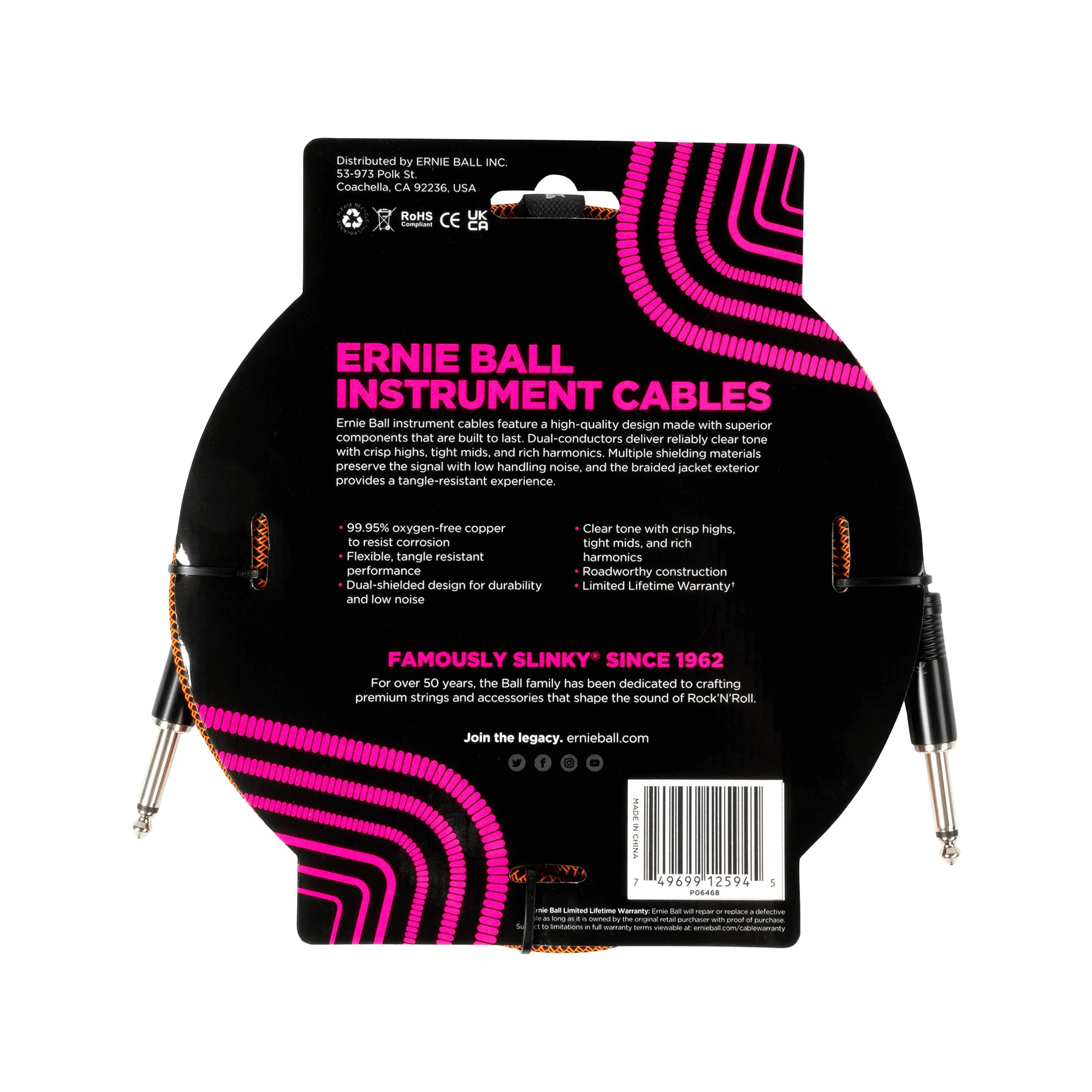 Ernie Ball Braided 10ft Straight to Straight Instrument Cable, Pumpkin Pie - Image 2