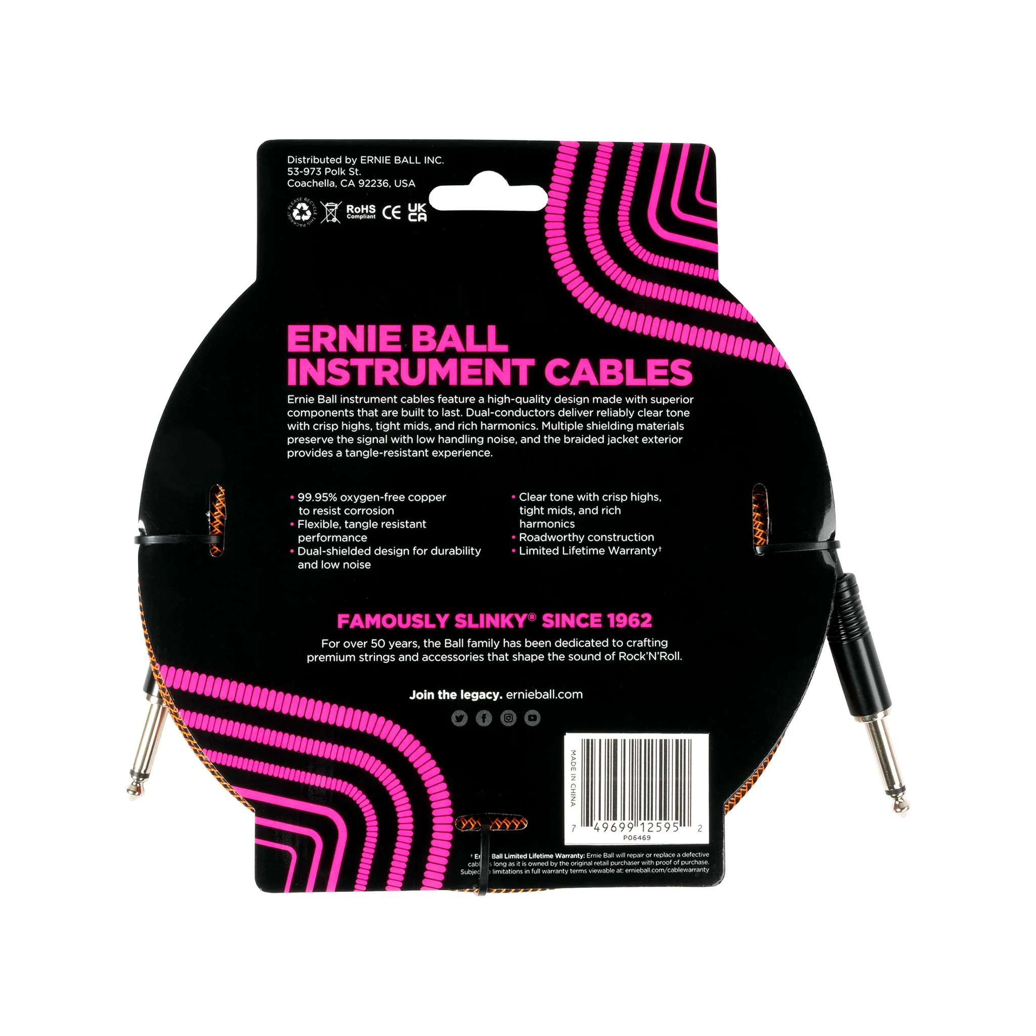 Ernie Ball Braided 18ft Straight to Straight Instrument Cable, Pumpkin Pie - Image 2